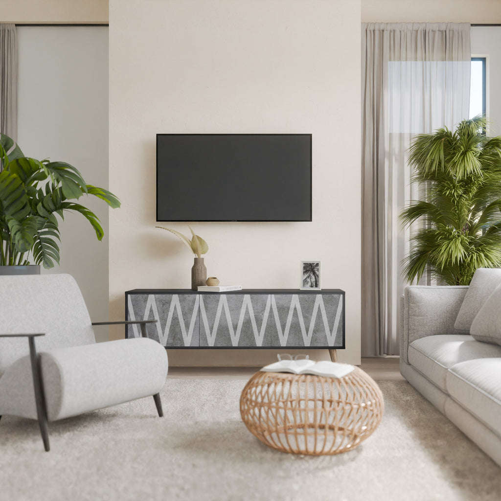 SOLID ZIG ZAG Móvel de TV com 3 Portas em Acabamento Preto