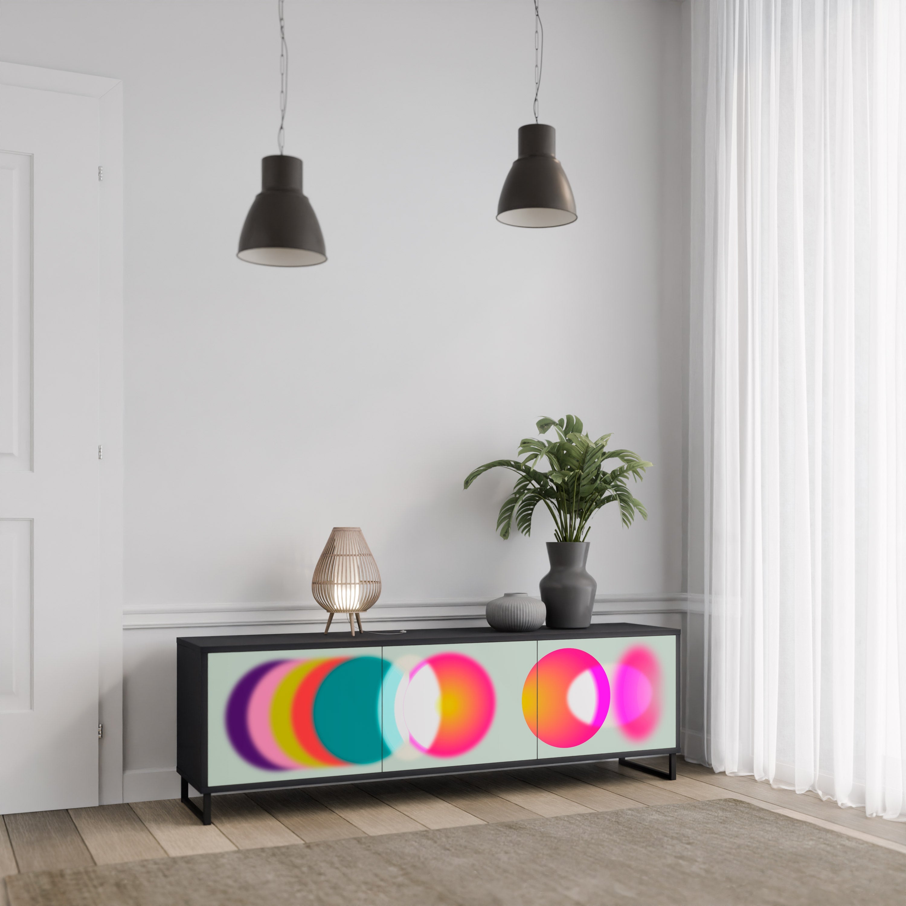 SYMPHONY OF COLORS Móvel de TV com 3 Portas em Acabamento Preto