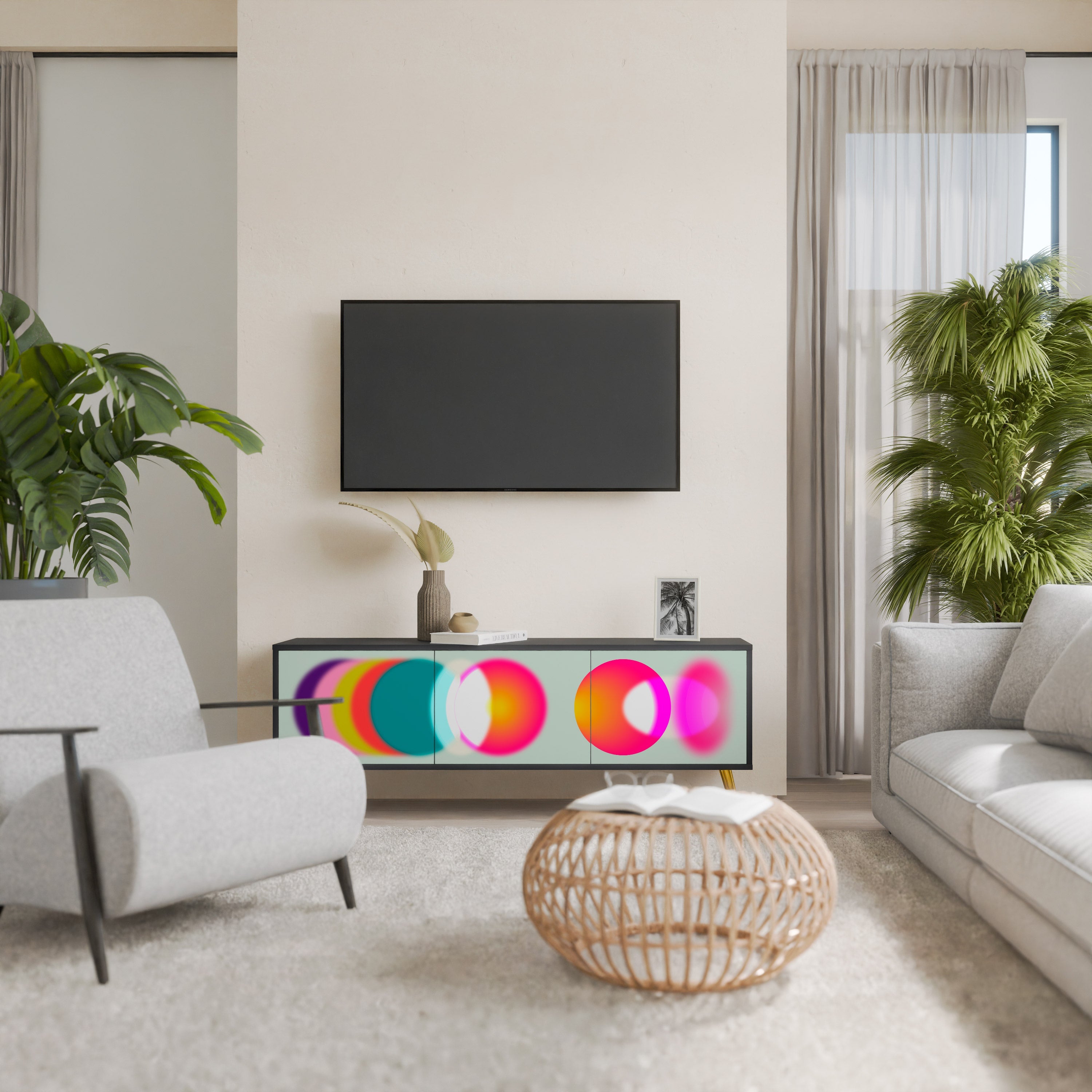 SYMPHONY OF COLORS Móvel de TV com 3 Portas em Acabamento Preto