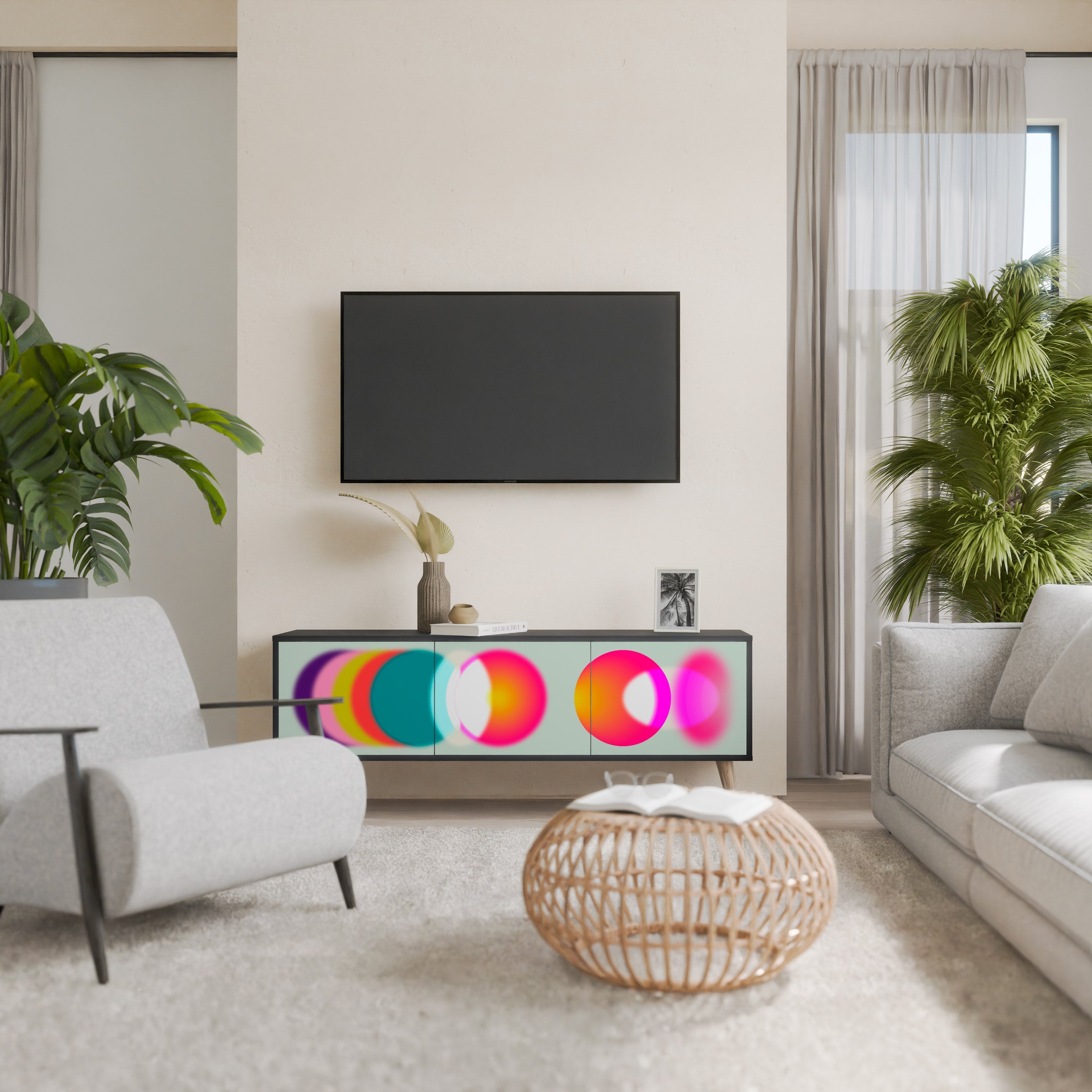 SYMPHONY OF COLORS Móvel de TV com 3 Portas em Acabamento Preto