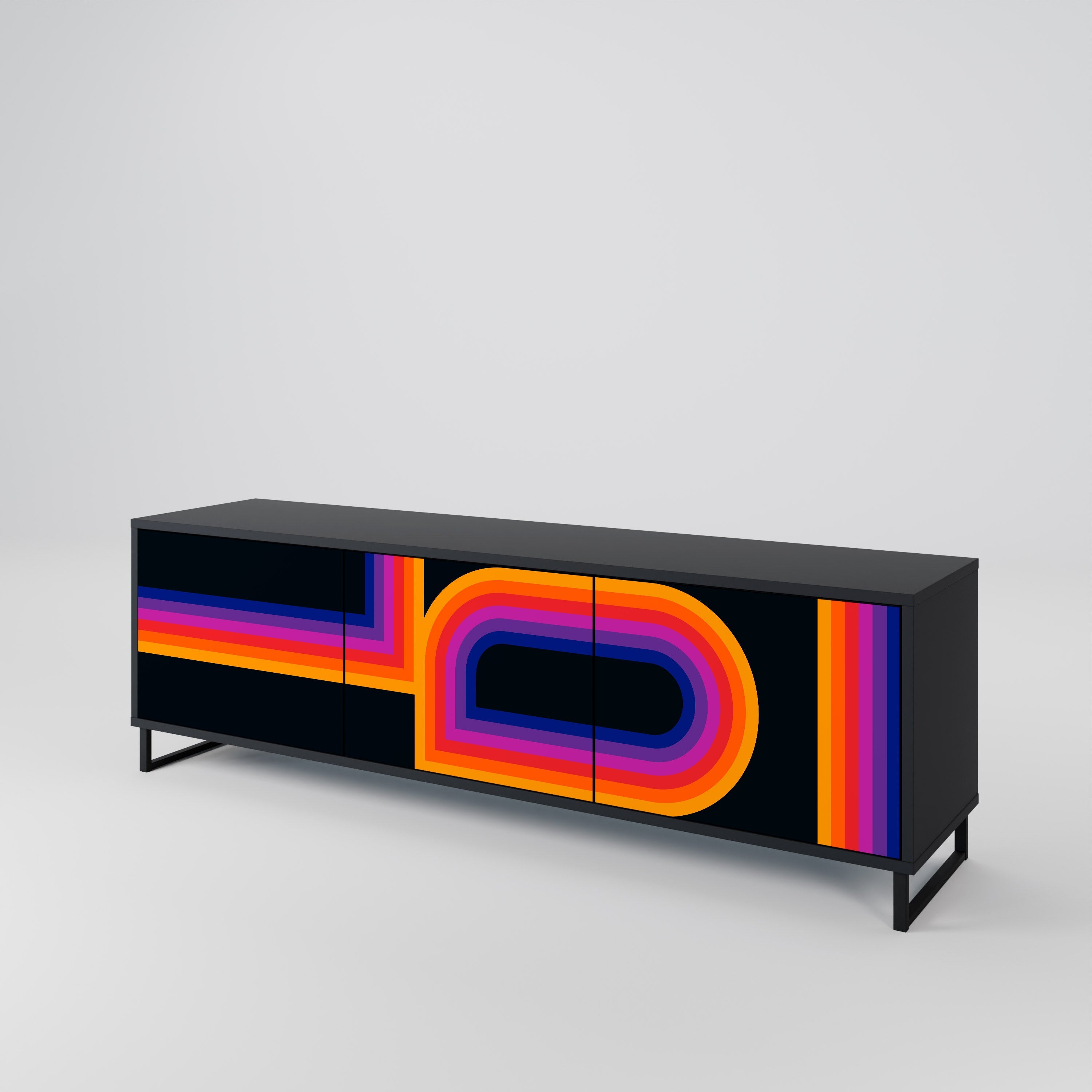 BLINDED BY THE LIGHTS 3-Door TV Stand in Black Finish