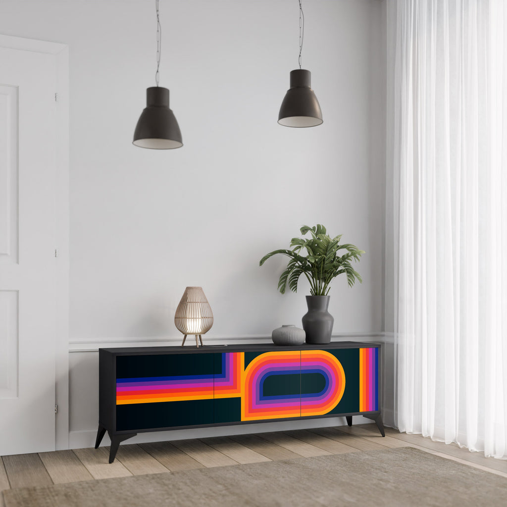 BLINDED BY THE LIGHTS 3-Door TV Stand in Black Finish