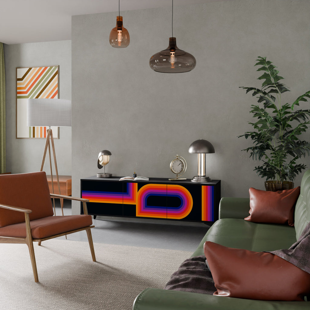 BLINDED BY THE LIGHTS 3-Door TV Stand in Black Finish