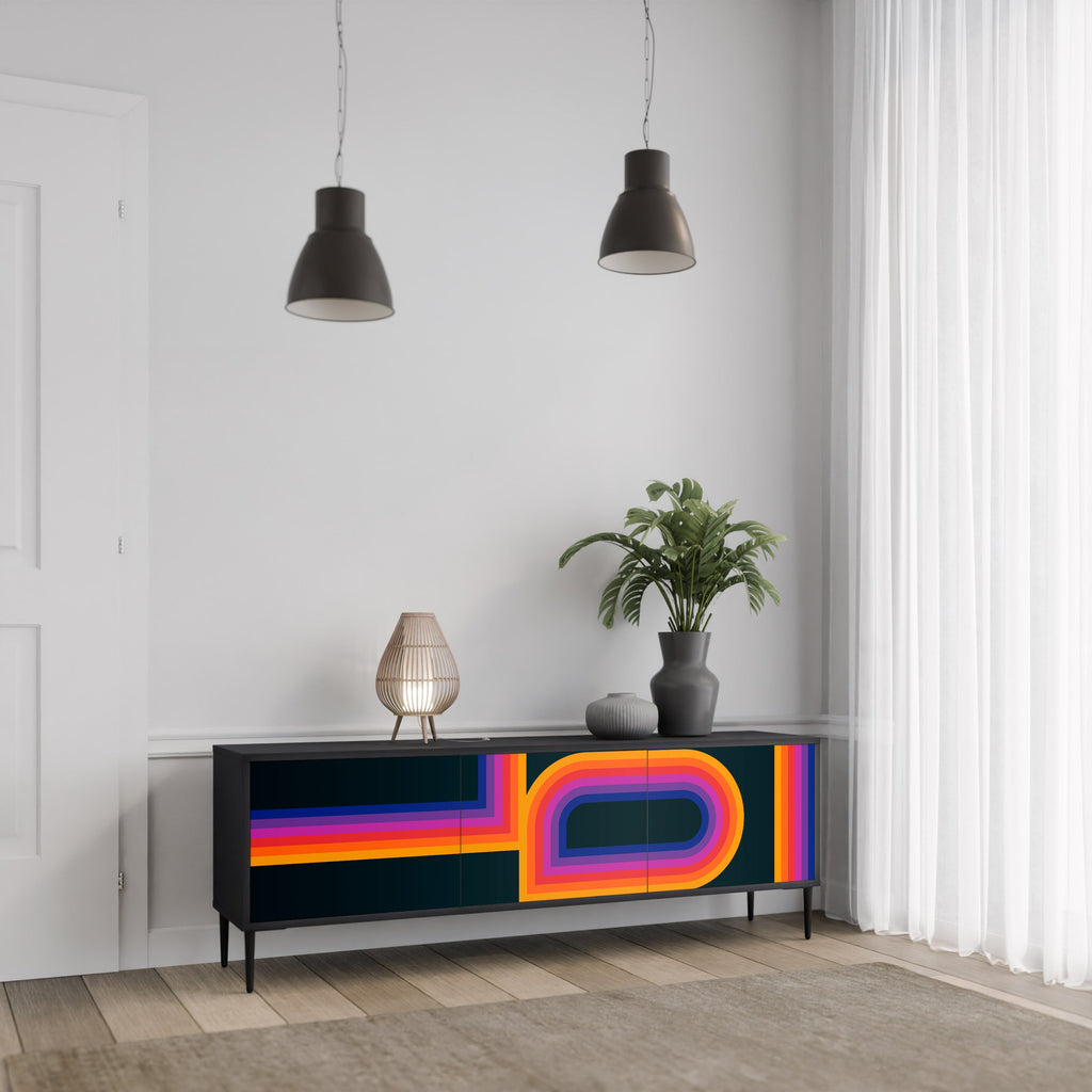 BLINDED BY THE LIGHTS 3-Door TV Stand in Black Finish