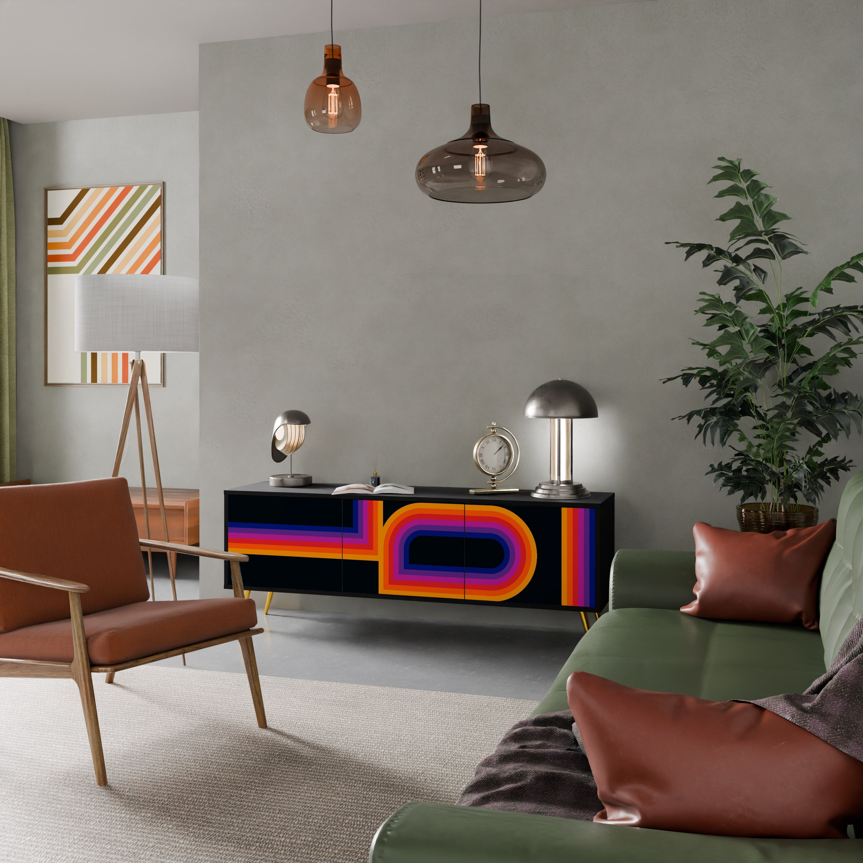 BLINDED BY THE LIGHTS 3-Door TV Stand in Black Finish