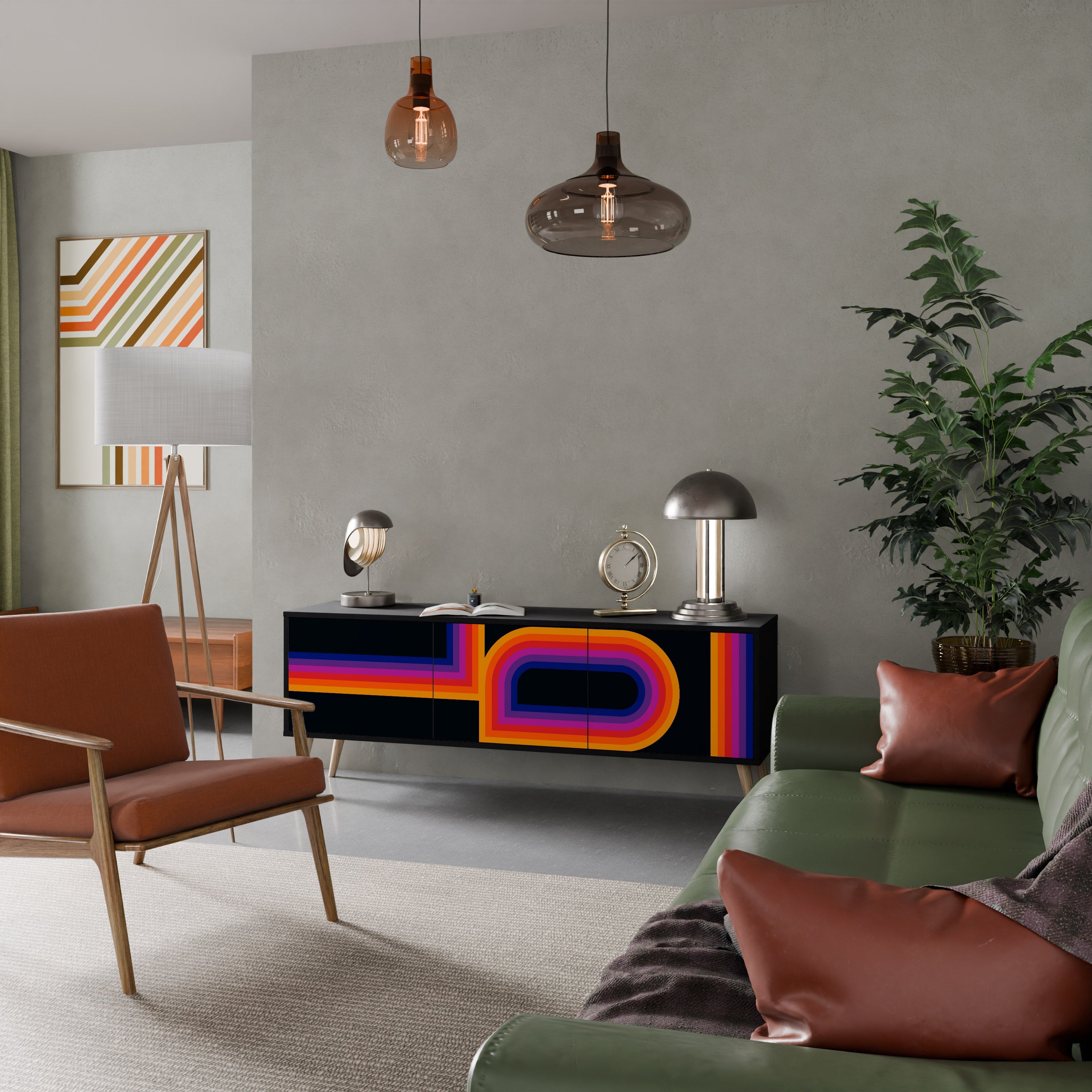 BLINDED BY THE LIGHTS 3-Door TV Stand in Black Finish