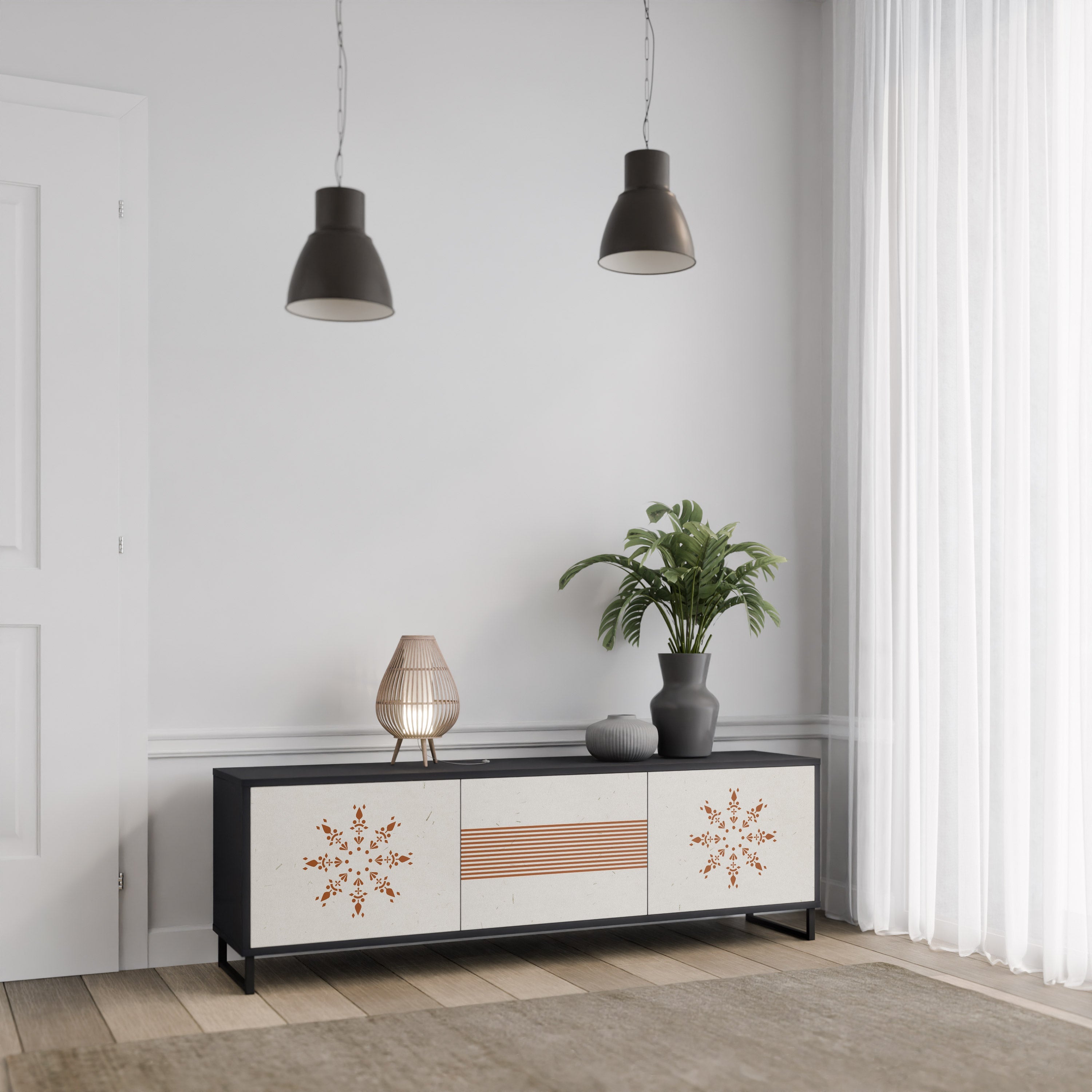 DAILY HARMONY 3-Door TV Stand in Black Finish