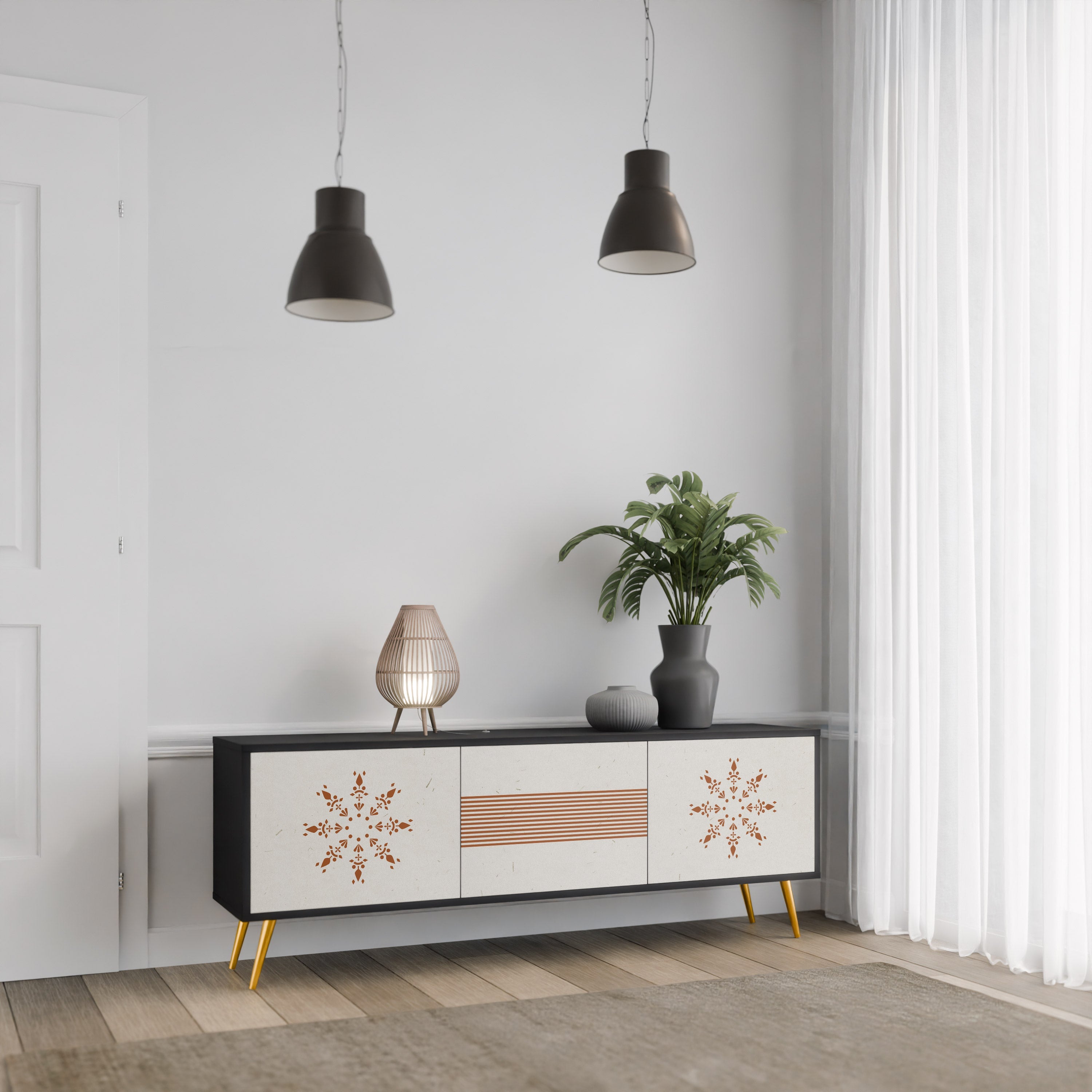 DAILY HARMONY 3-Door TV Stand in Black Finish