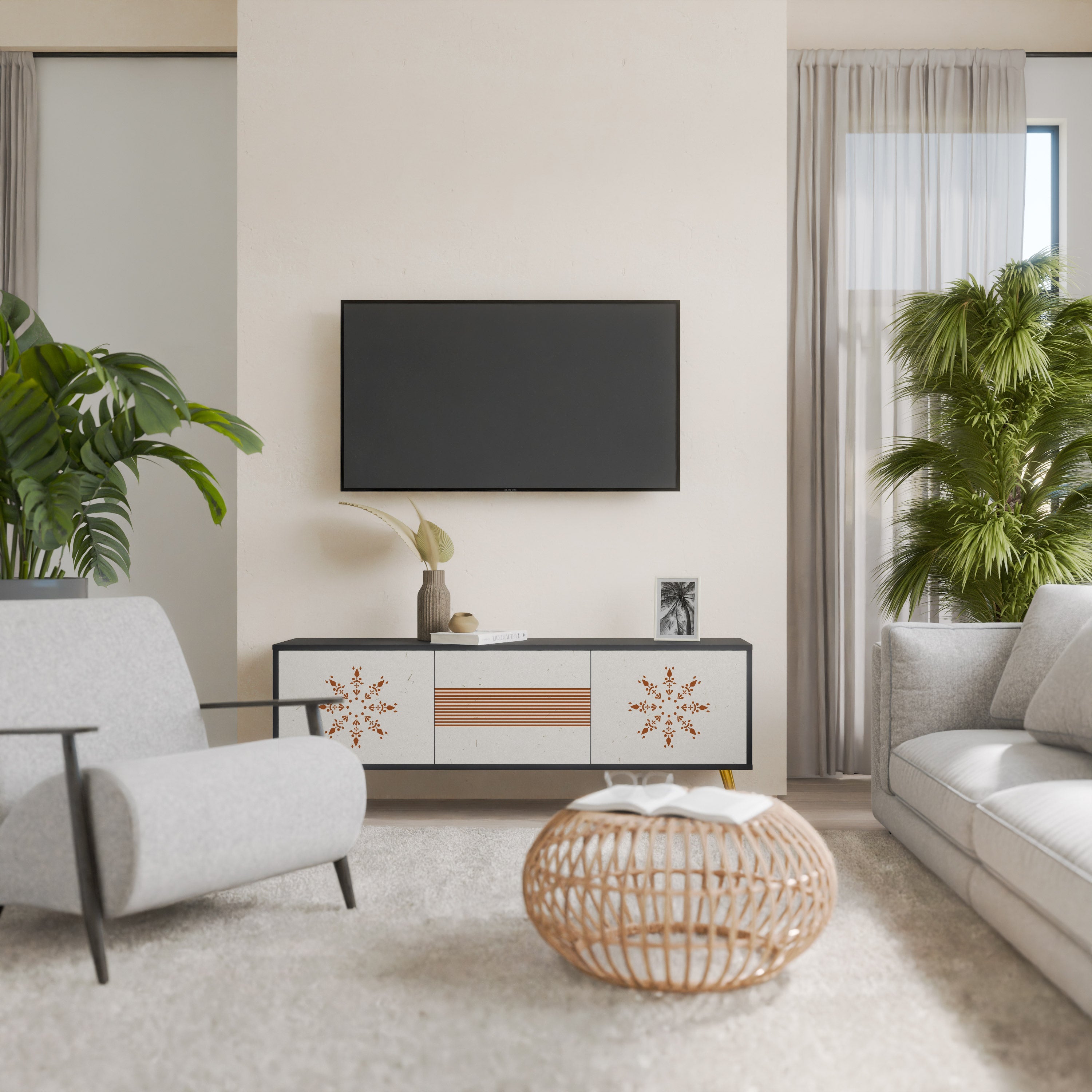 DAILY HARMONY 3-Door TV Stand in Black Finish