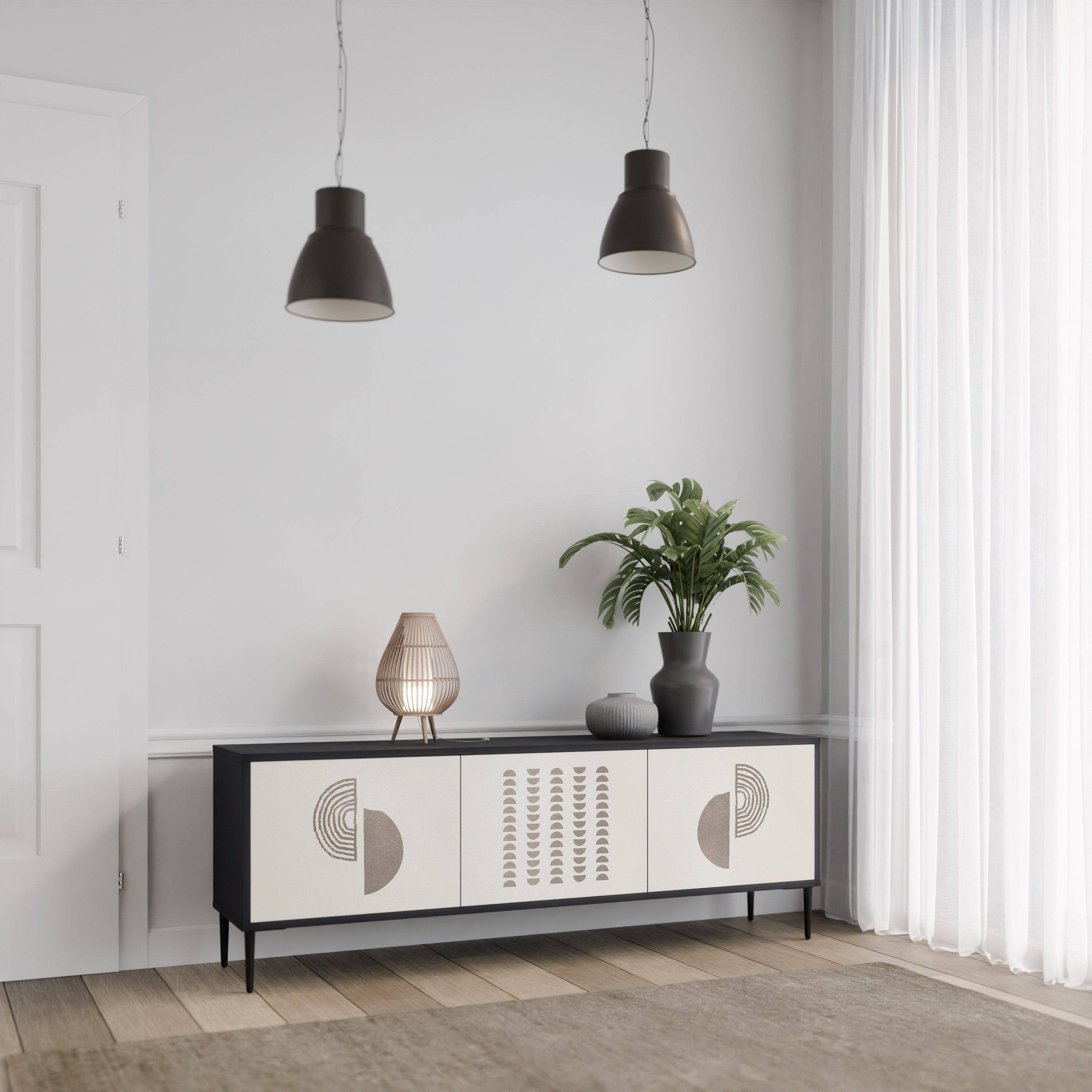 HARMONY ESSENCE Móvel de TV com 3 Portas em Acabamento Preto