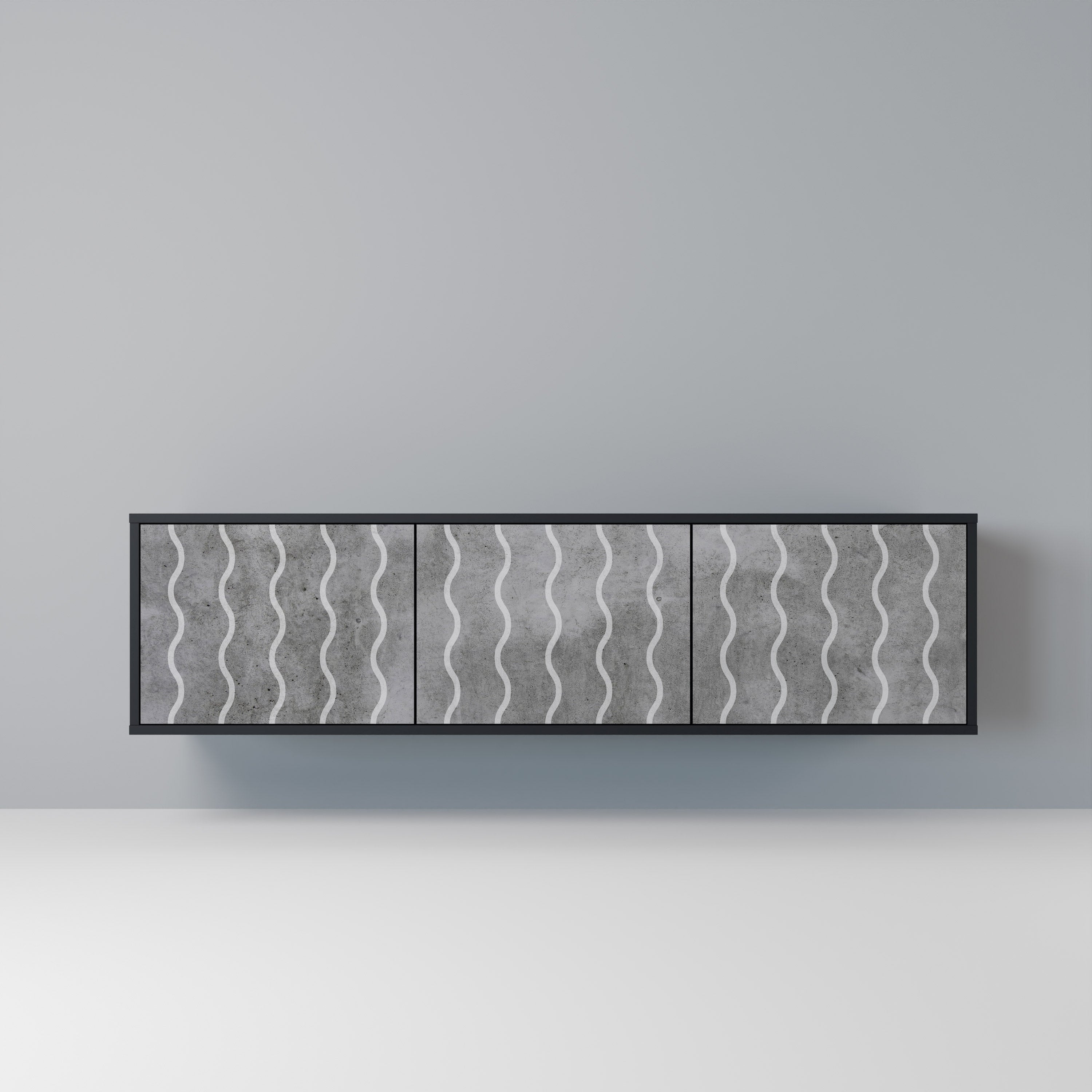 WAVES OF CONCRETE Móvel de TV com 3 Portas em Acabamento Preto