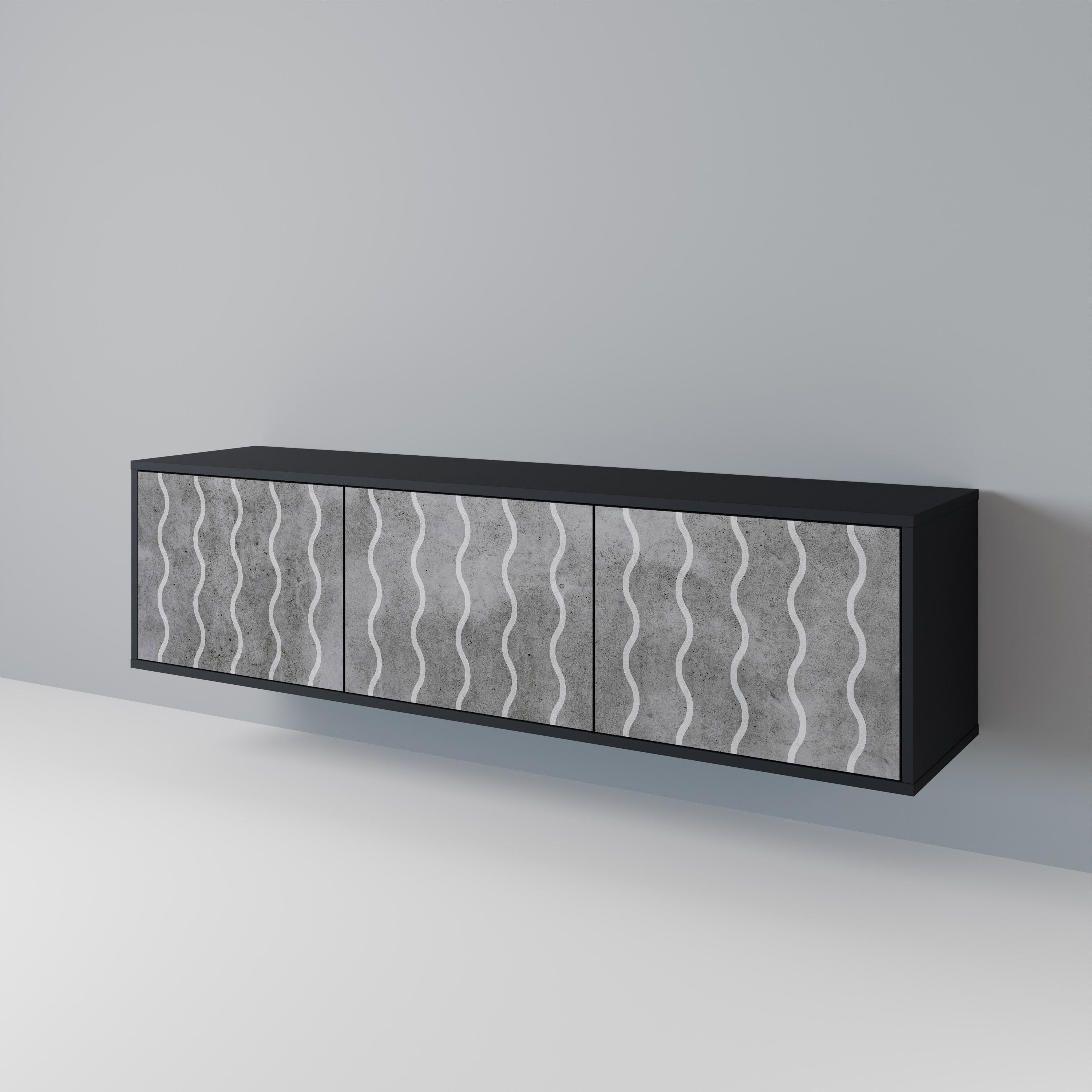 WAVES OF CONCRETE Móvel de TV com 3 Portas em Acabamento Preto