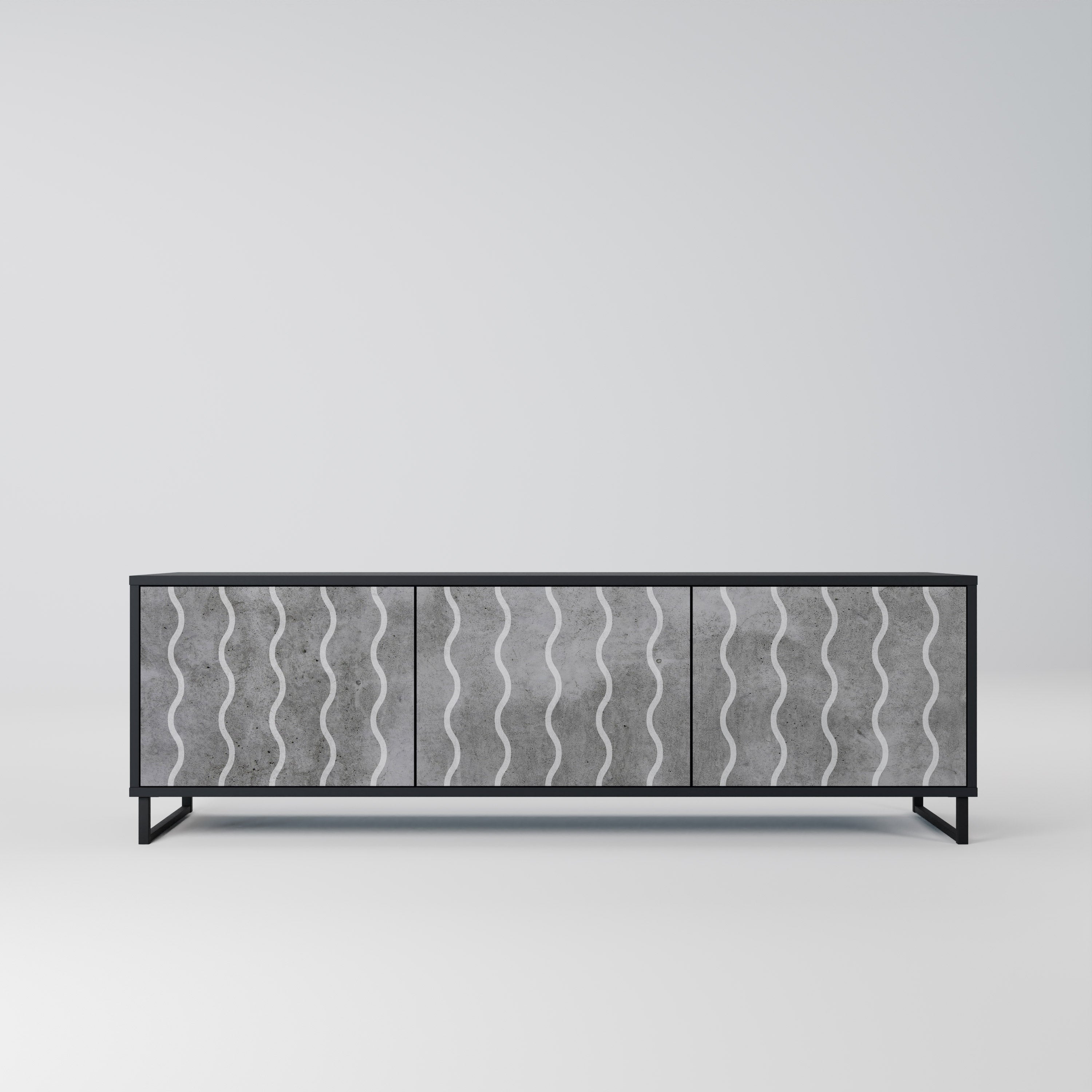 WAVES OF CONCRETE Móvel de TV com 3 Portas em Acabamento Preto