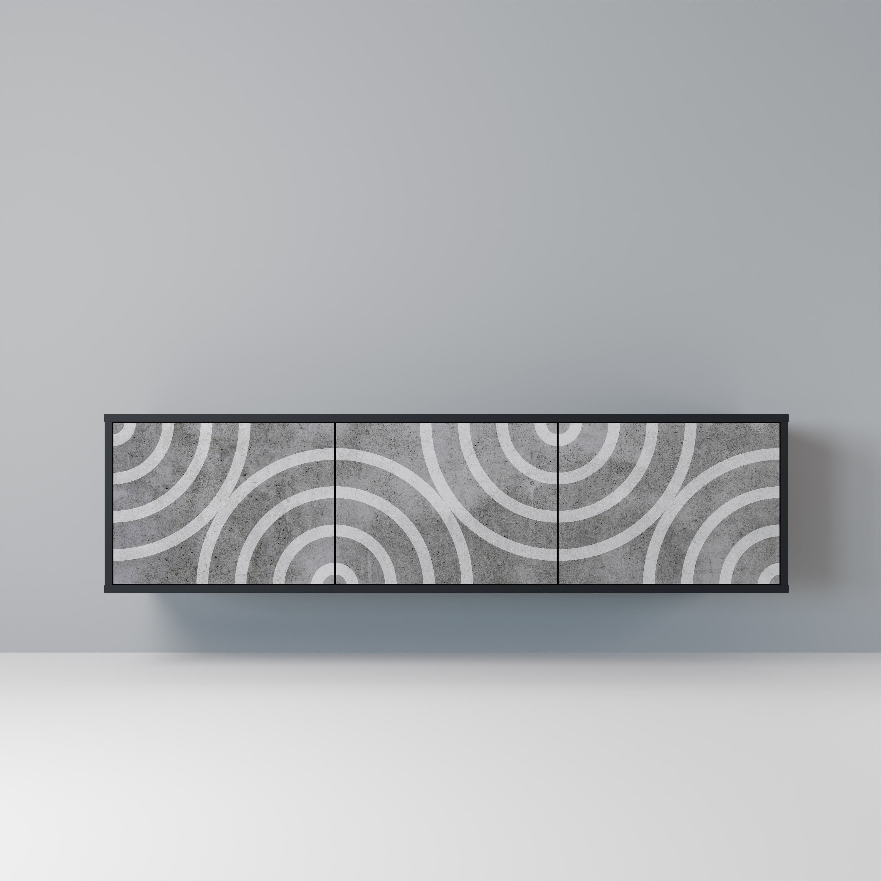 CIRCLE CONCRETE Móvel de TV com 3 Portas em Acabamento Preto