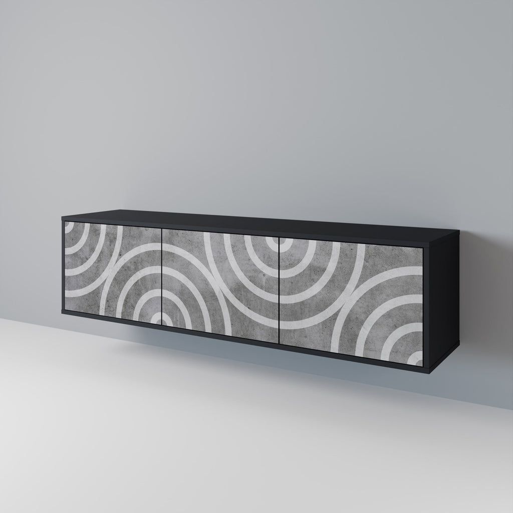 CIRCLE CONCRETE Móvel de TV com 3 Portas em Acabamento Preto