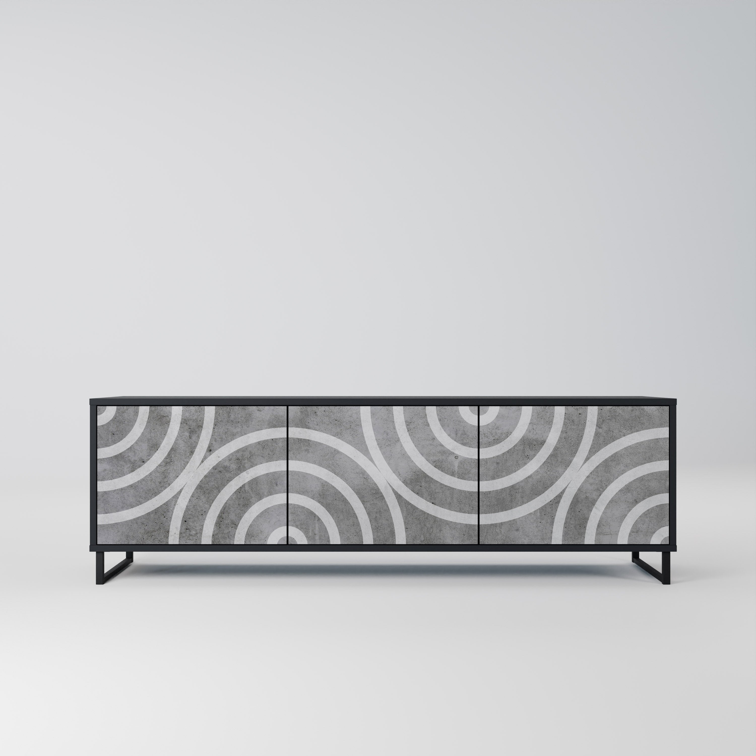 CIRCLE CONCRETE Móvel de TV com 3 Portas em Acabamento Preto