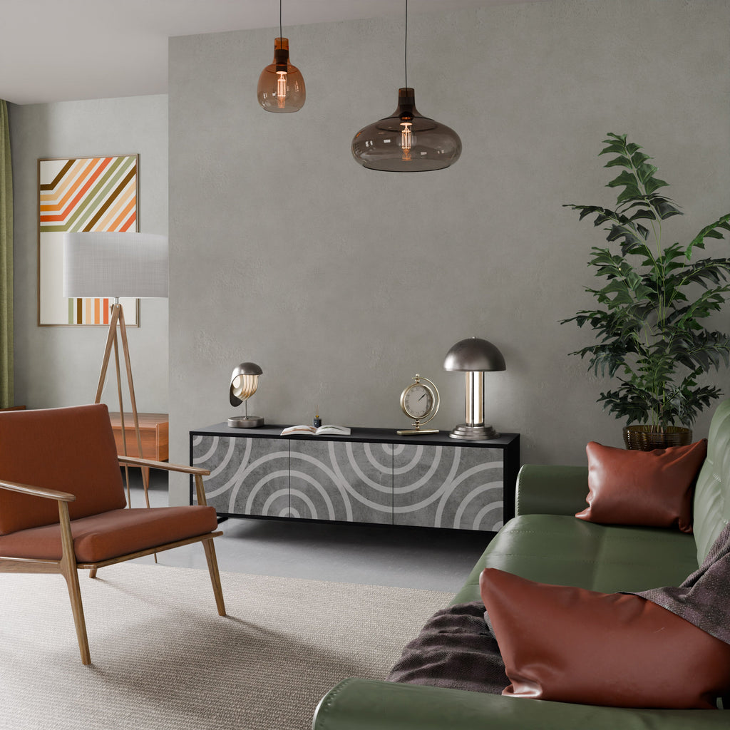 CIRCLE CONCRETE Móvel de TV com 3 Portas em Acabamento Preto