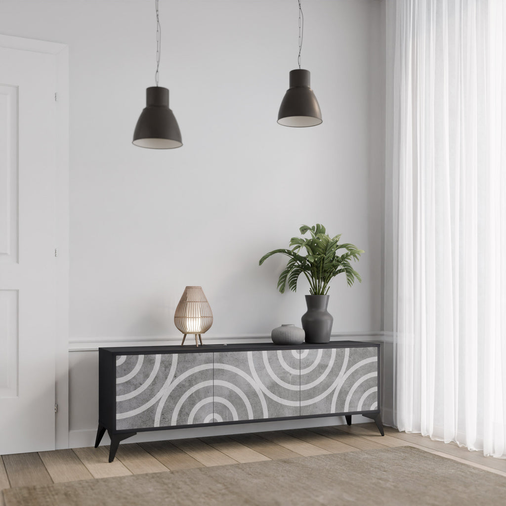 CIRCLE CONCRETE Móvel de TV com 3 Portas em Acabamento Preto