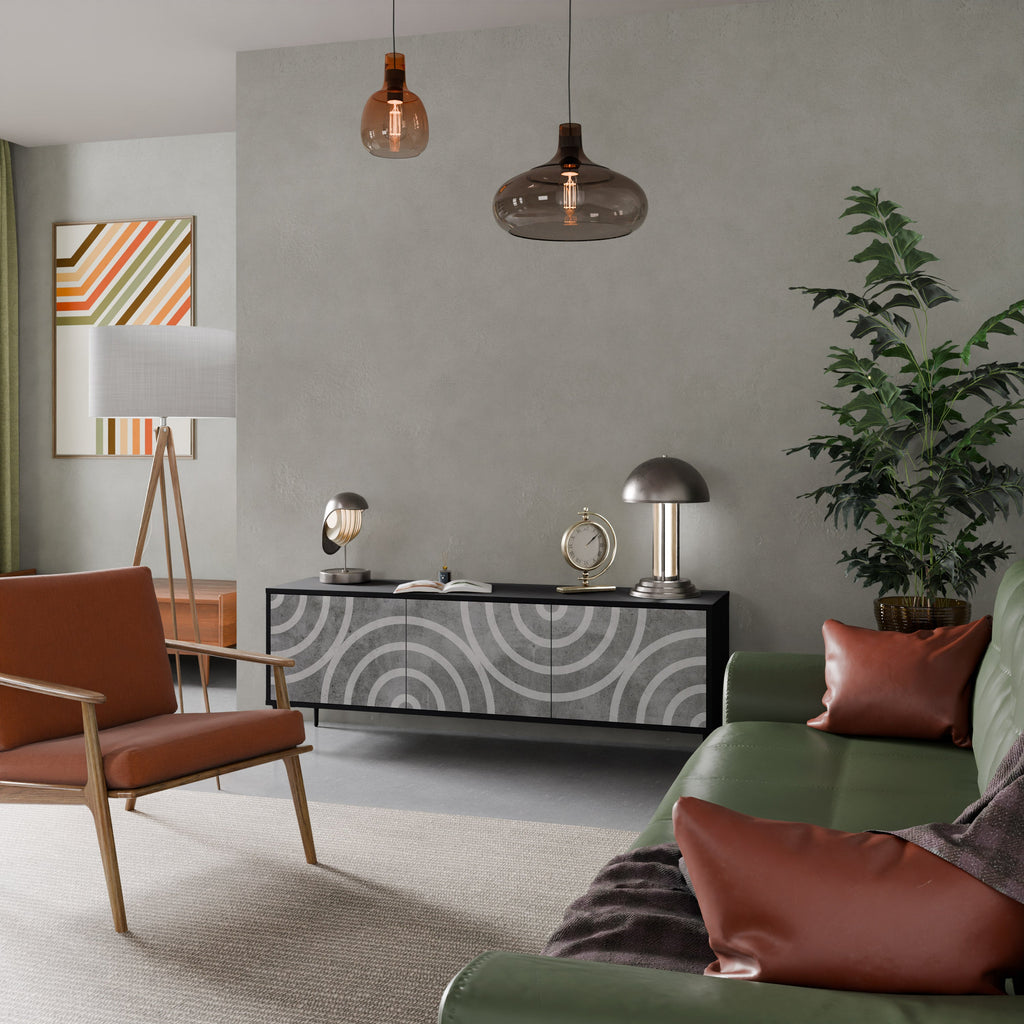 CIRCLE CONCRETE Móvel de TV com 3 Portas em Acabamento Preto