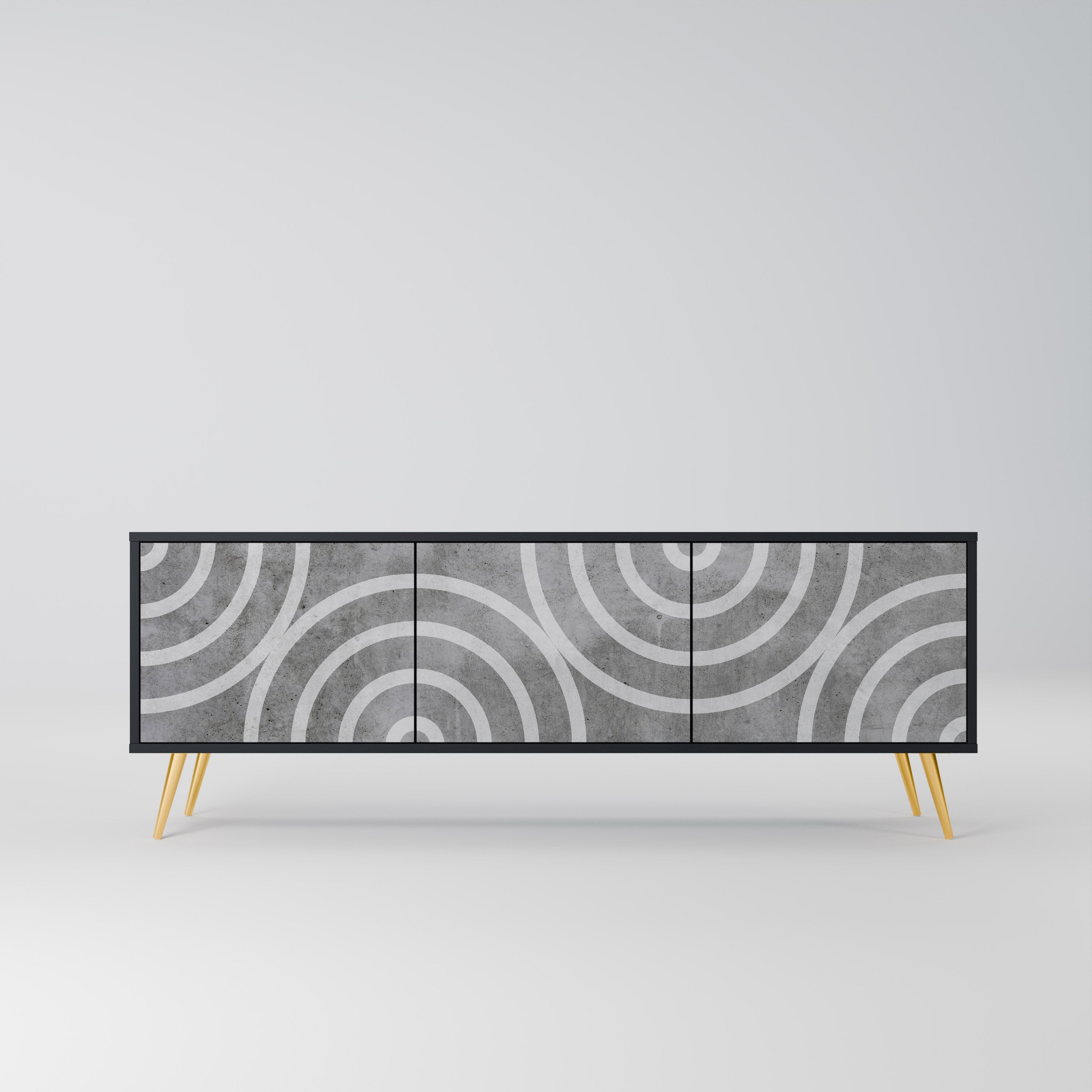 CIRCLE CONCRETE Móvel de TV com 3 Portas em Acabamento Preto