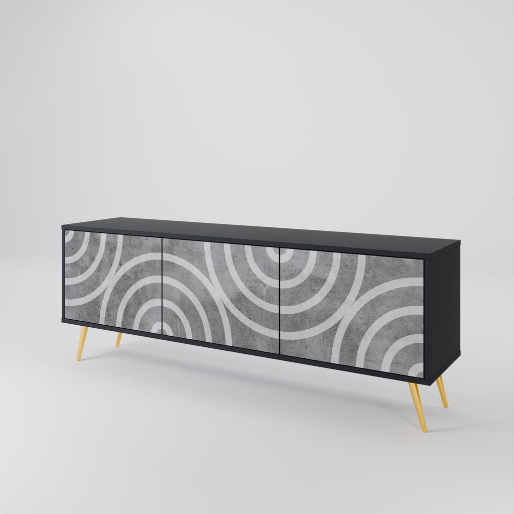CIRCLE CONCRETE Móvel de TV com 3 Portas em Acabamento Preto