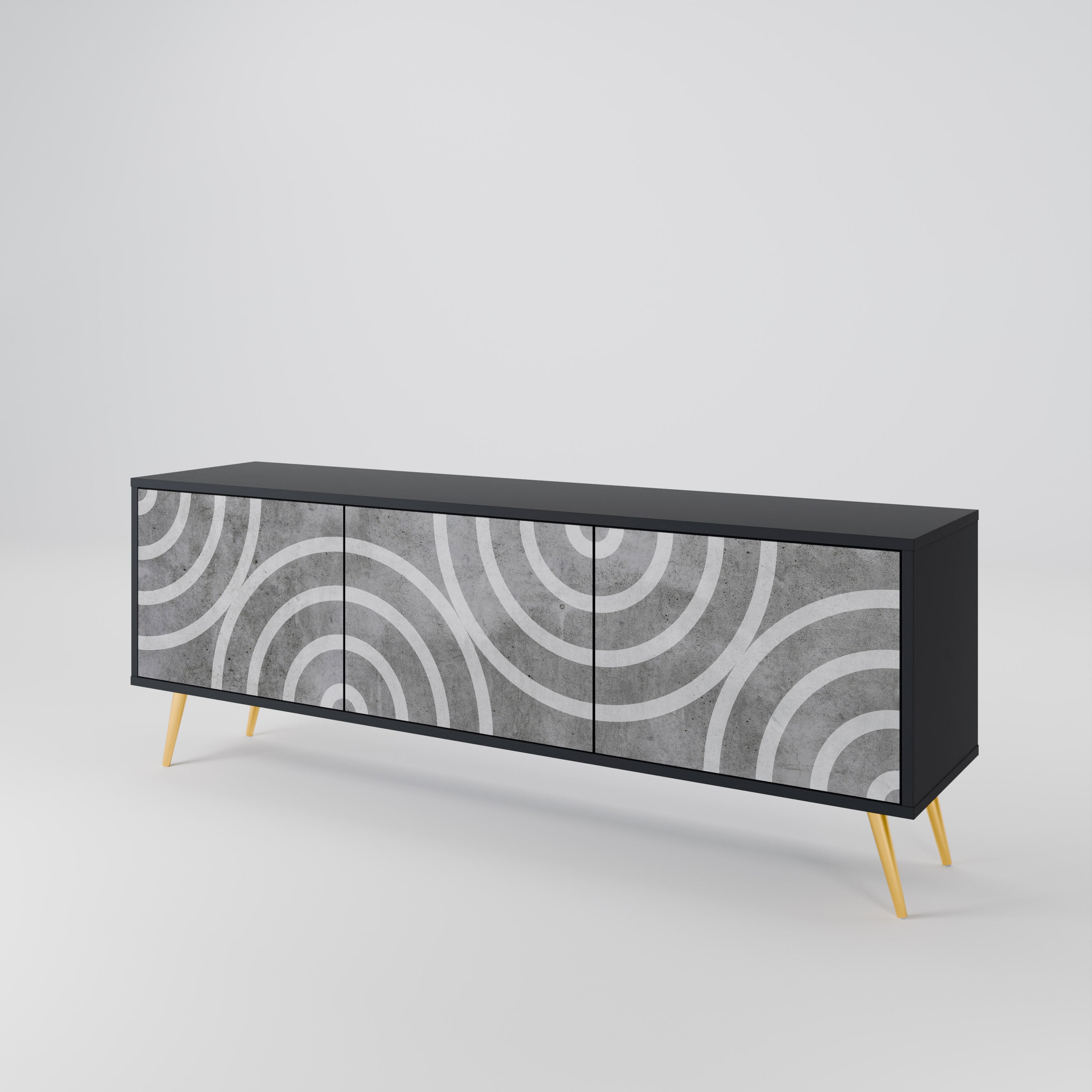 CIRCLE CONCRETE Móvel de TV com 3 Portas em Acabamento Preto