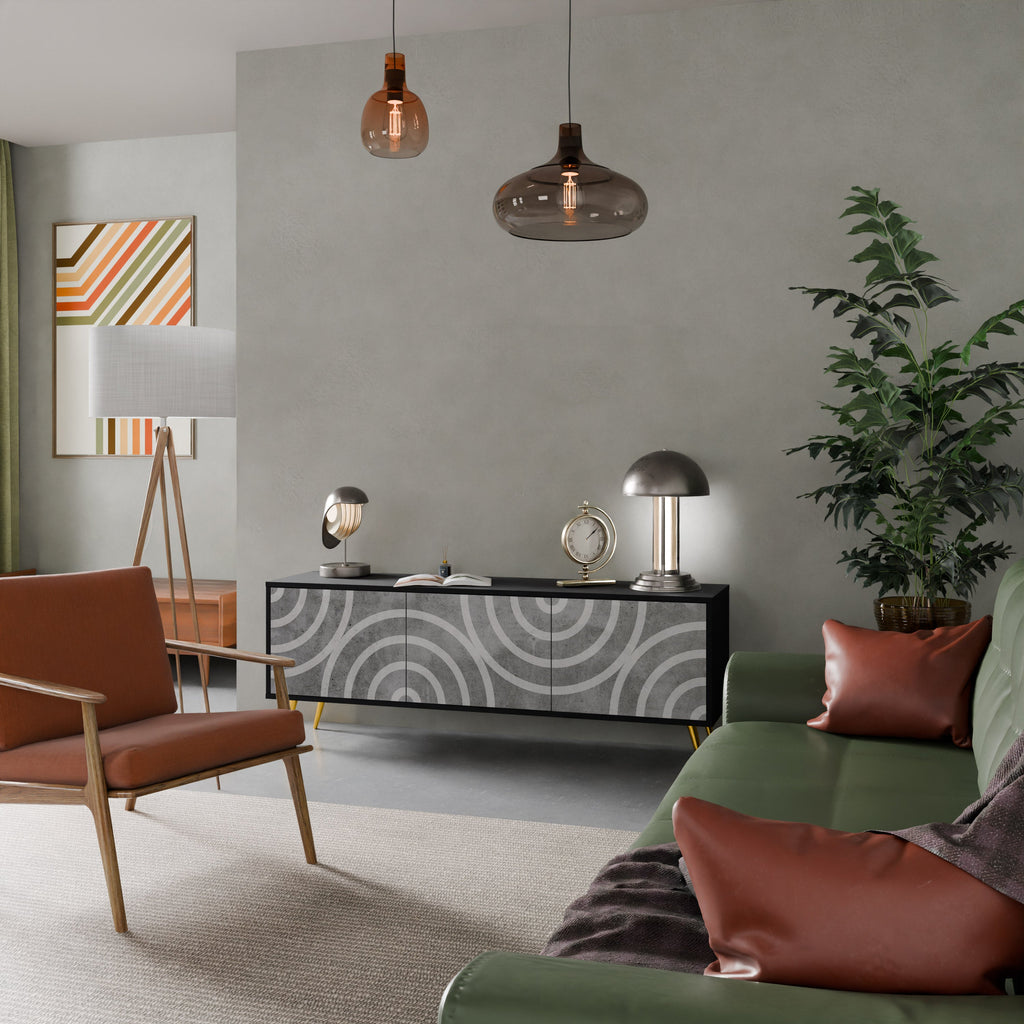 CIRCLE CONCRETE Móvel de TV com 3 Portas em Acabamento Preto