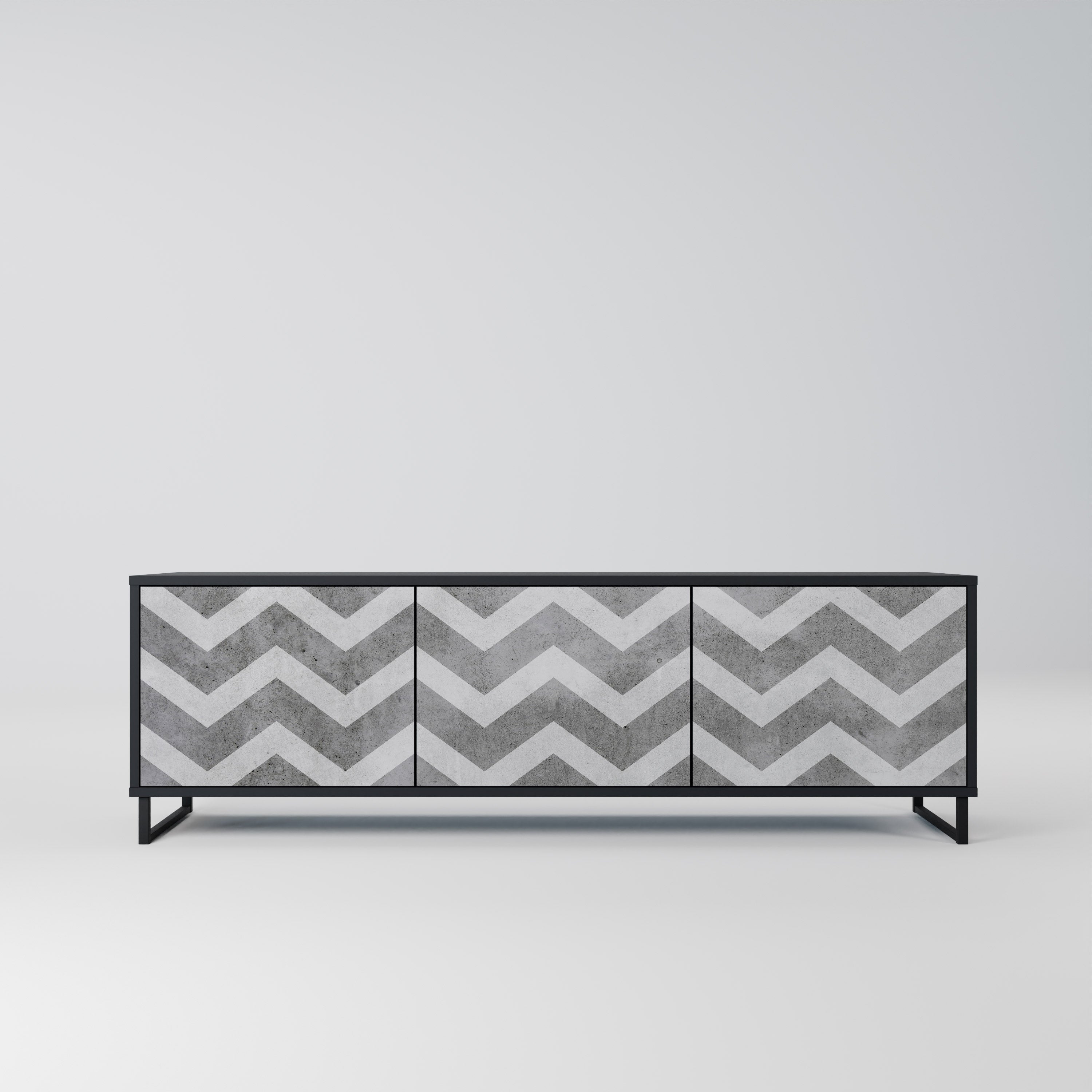 TOUGH ZIG ZAG Móvel de TV com 3 Portas em Acabamento Preto