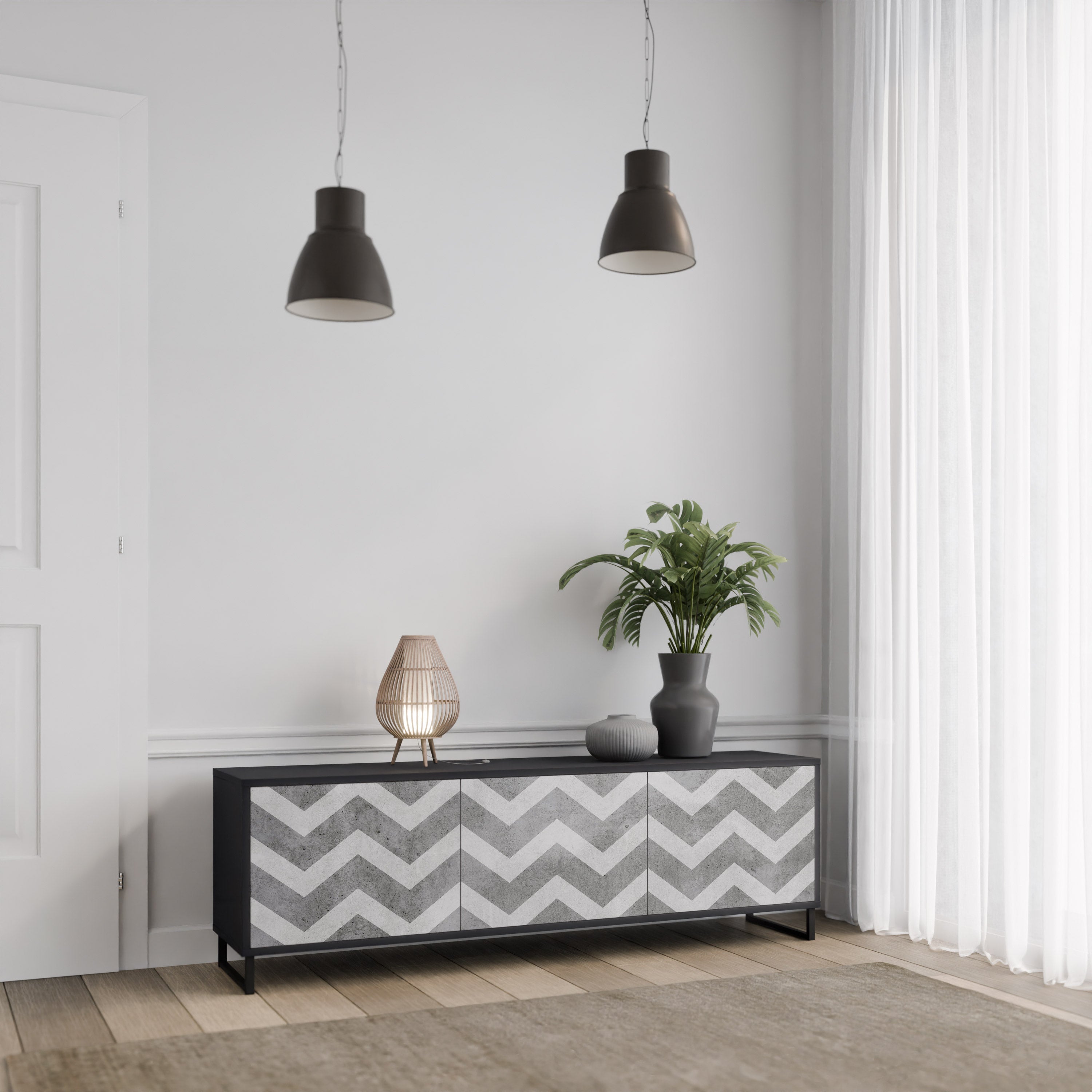 TOUGH ZIG ZAG Móvel de TV com 3 Portas em Acabamento Preto