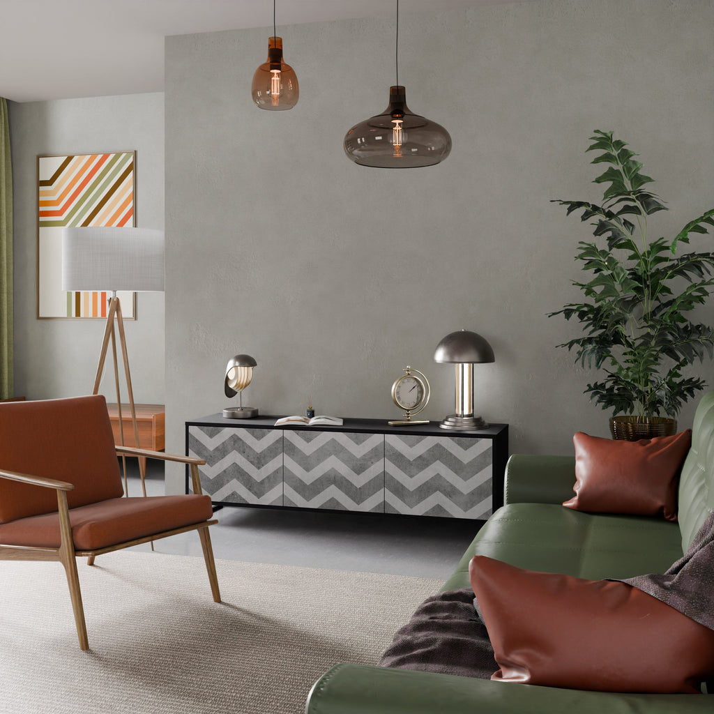 TOUGH ZIG ZAG Móvel de TV com 3 Portas em Acabamento Preto