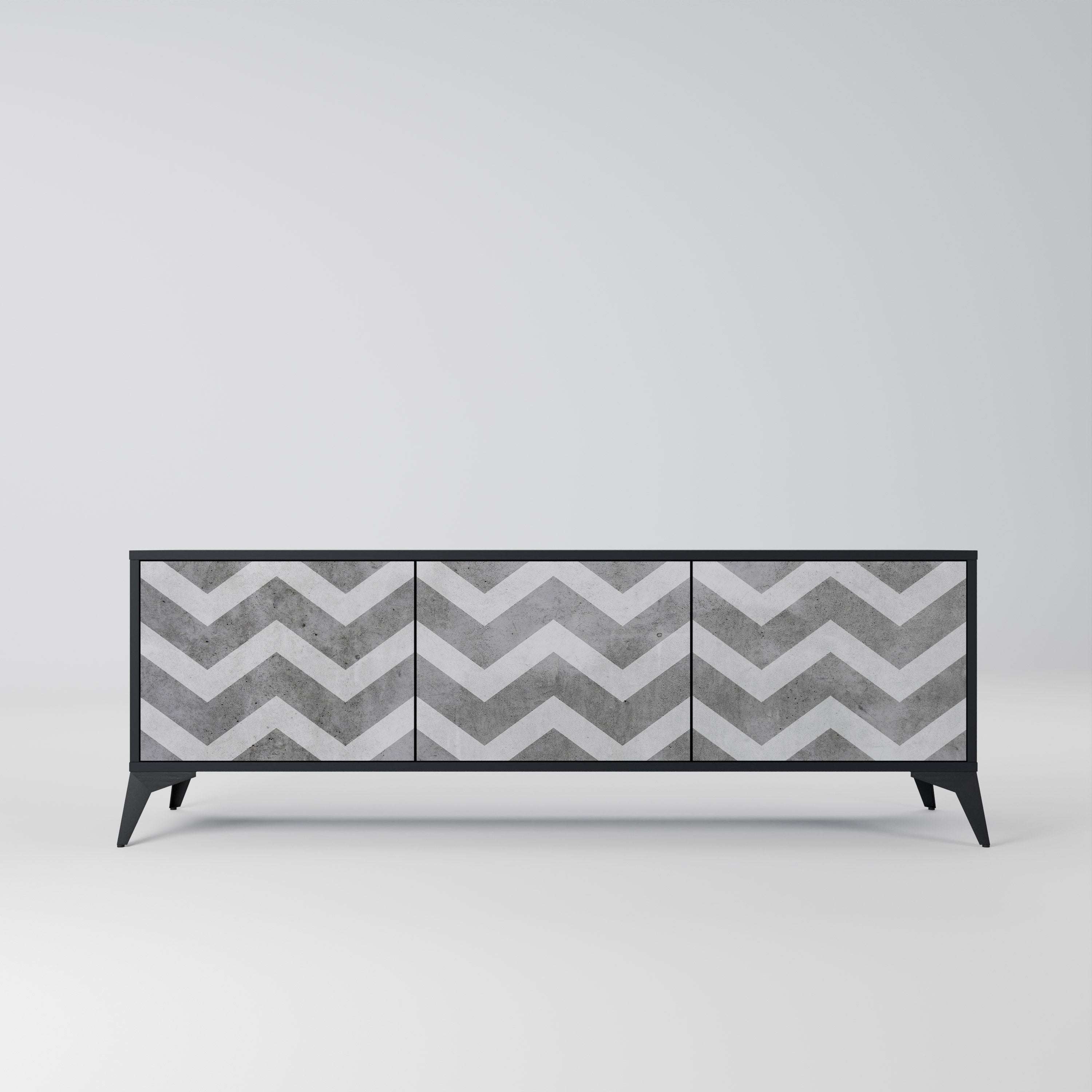 TOUGH ZIG ZAG Móvel de TV com 3 Portas em Acabamento Preto