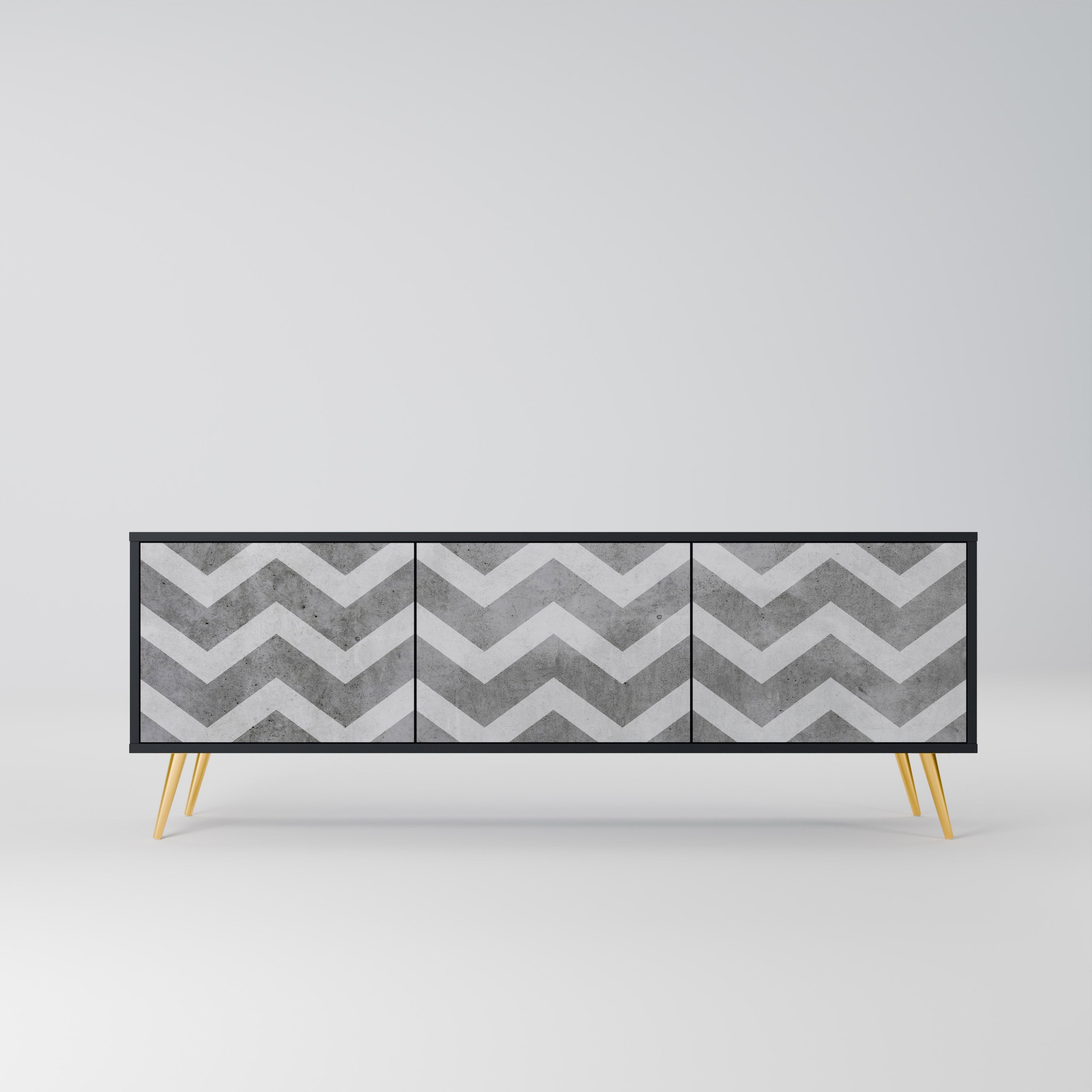 TOUGH ZIG ZAG Móvel de TV com 3 Portas em Acabamento Preto