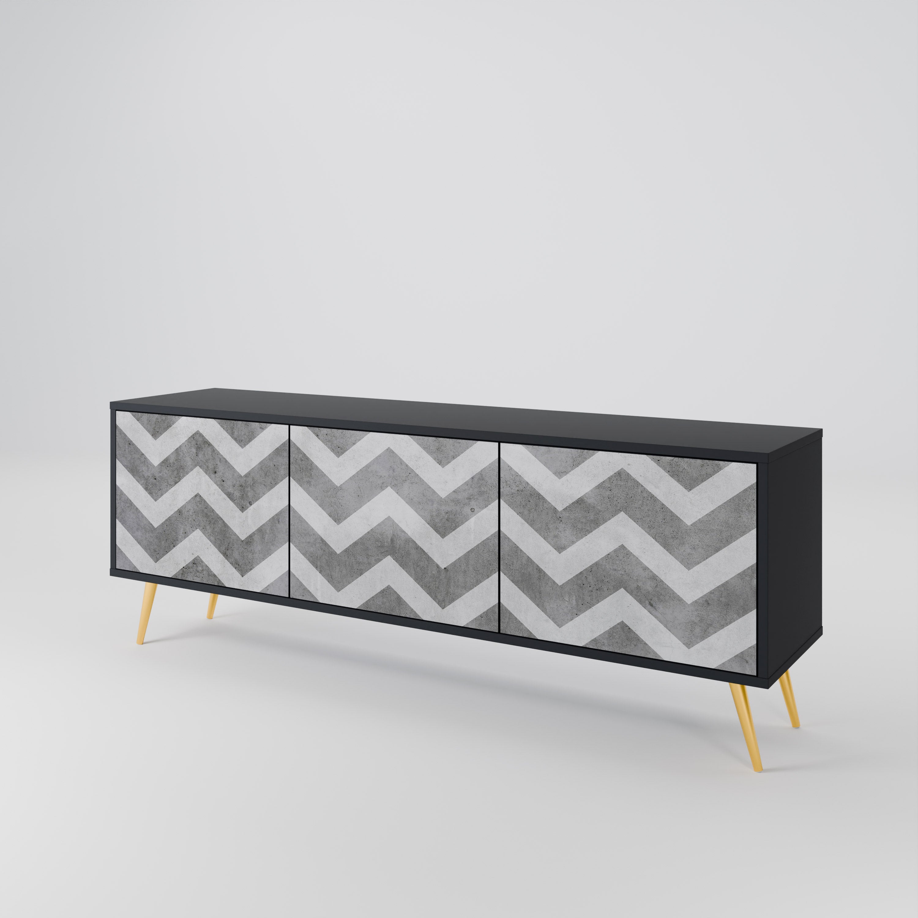 TOUGH ZIG ZAG Móvel de TV com 3 Portas em Acabamento Preto