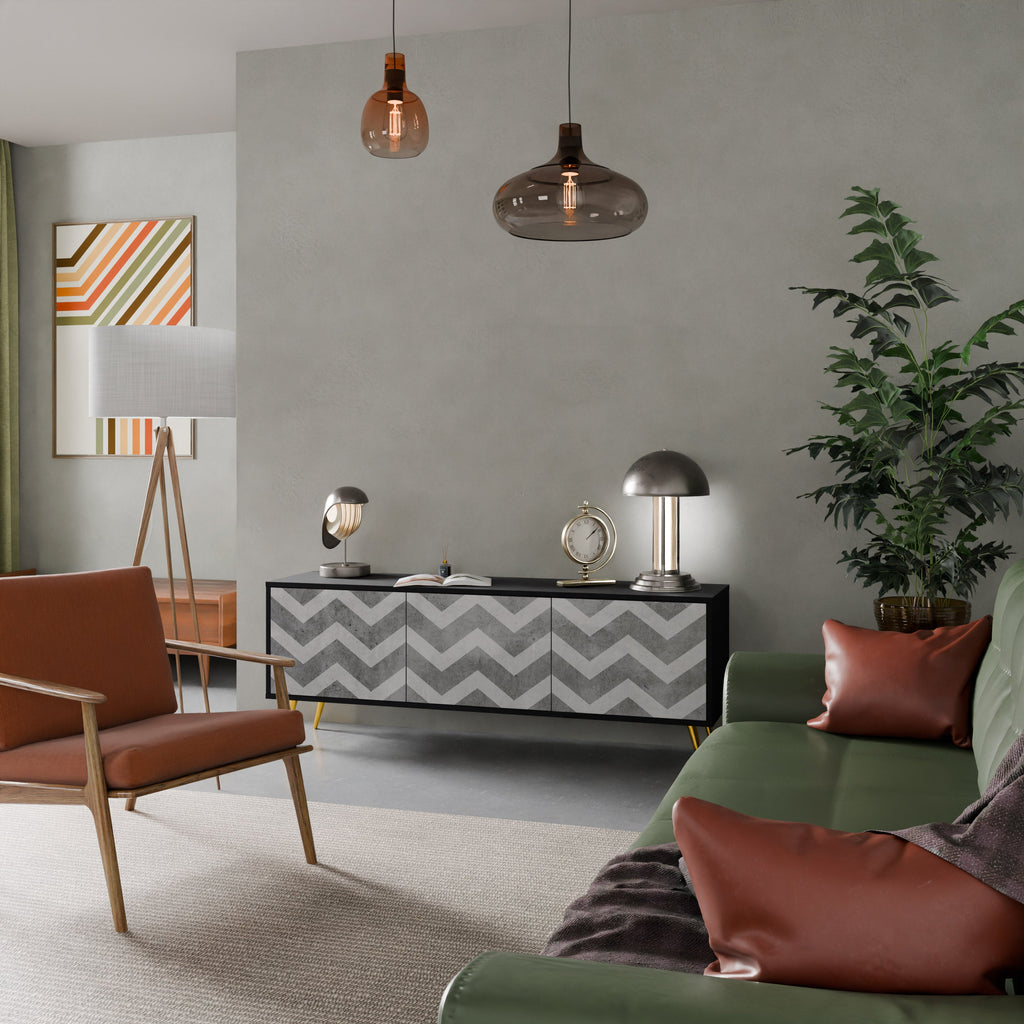 TOUGH ZIG ZAG Móvel de TV com 3 Portas em Acabamento Preto