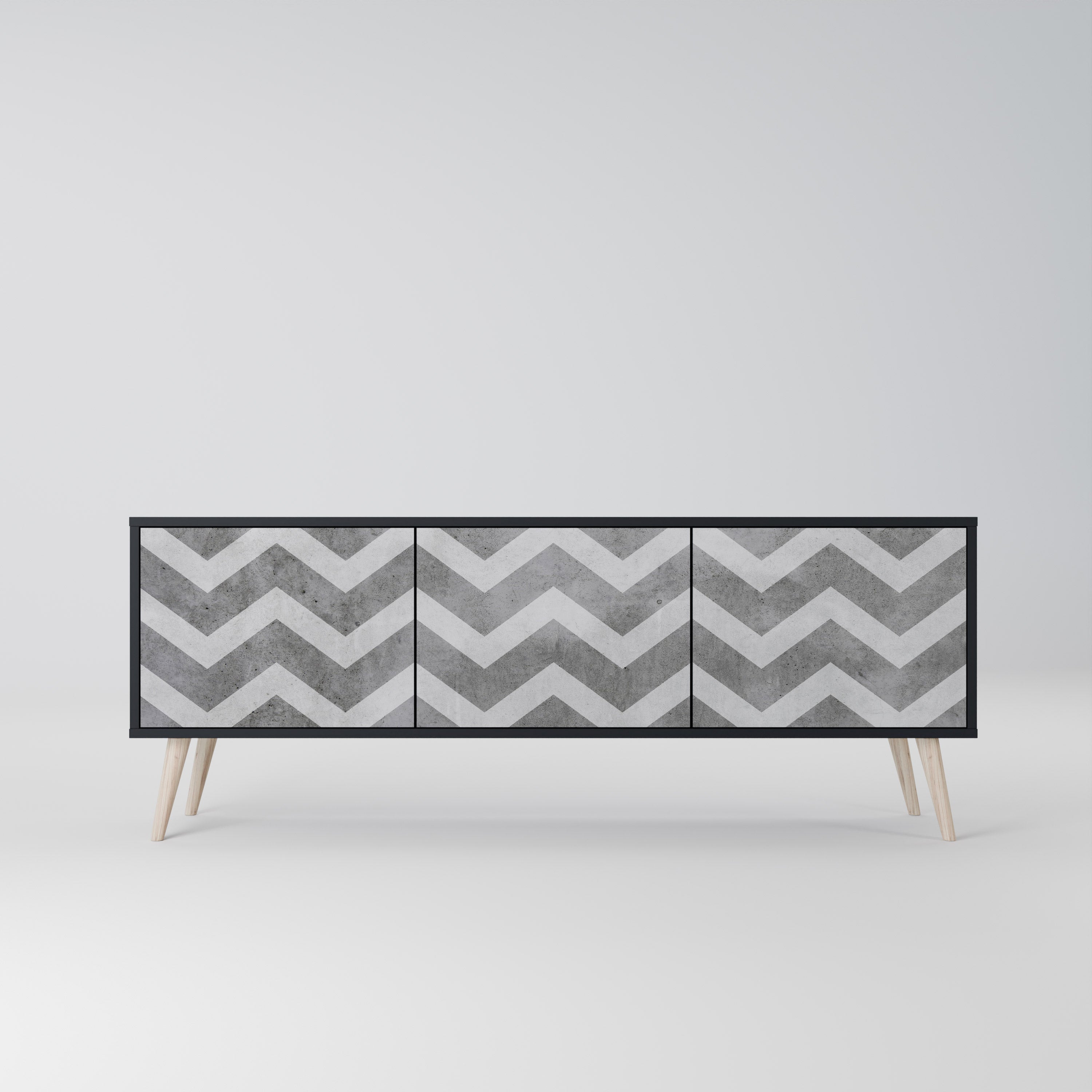 TOUGH ZIG ZAG Móvel de TV com 3 Portas em Acabamento Preto