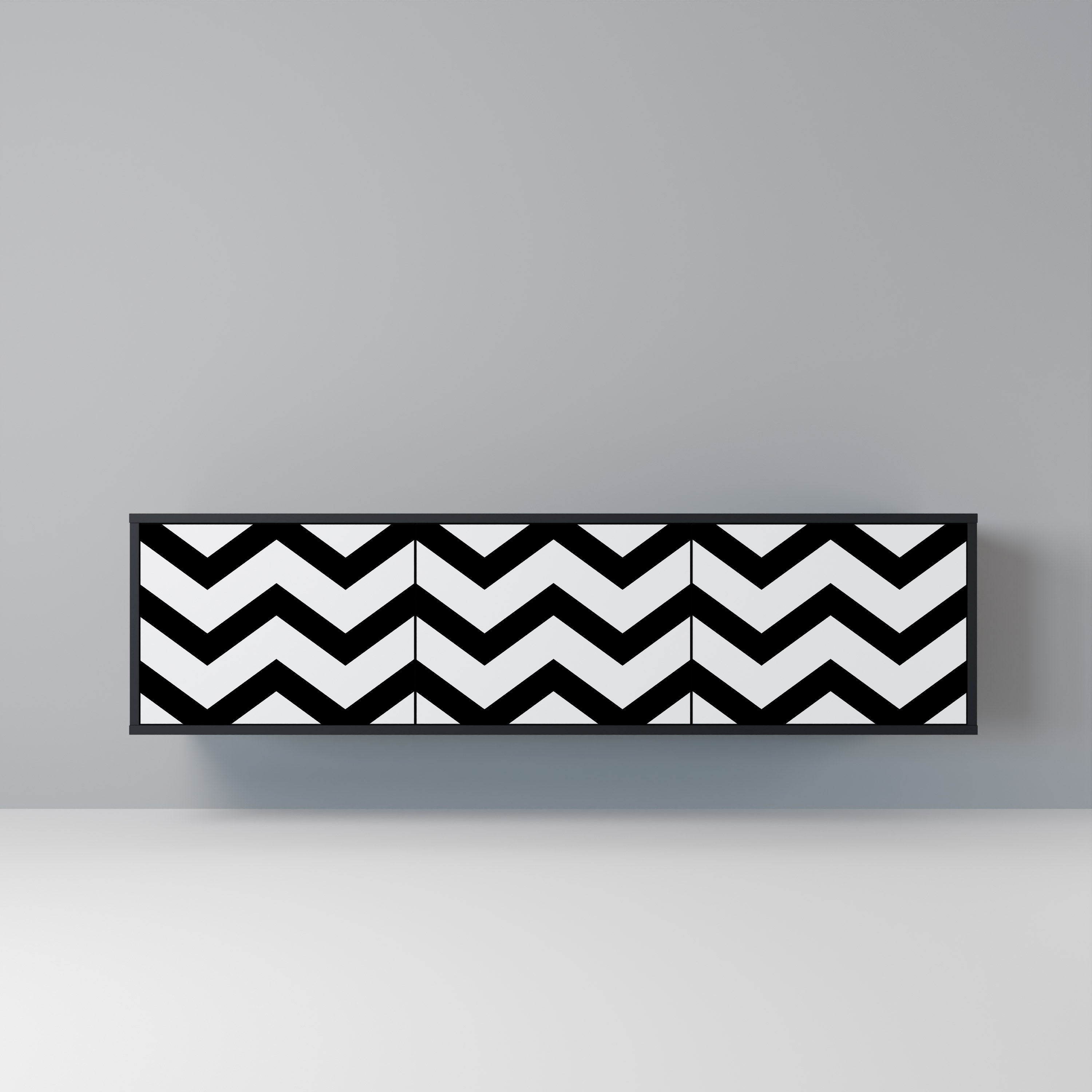 CLASSIC ZIG ZAG Móvel de TV com 3 Portas em Acabamento Preto