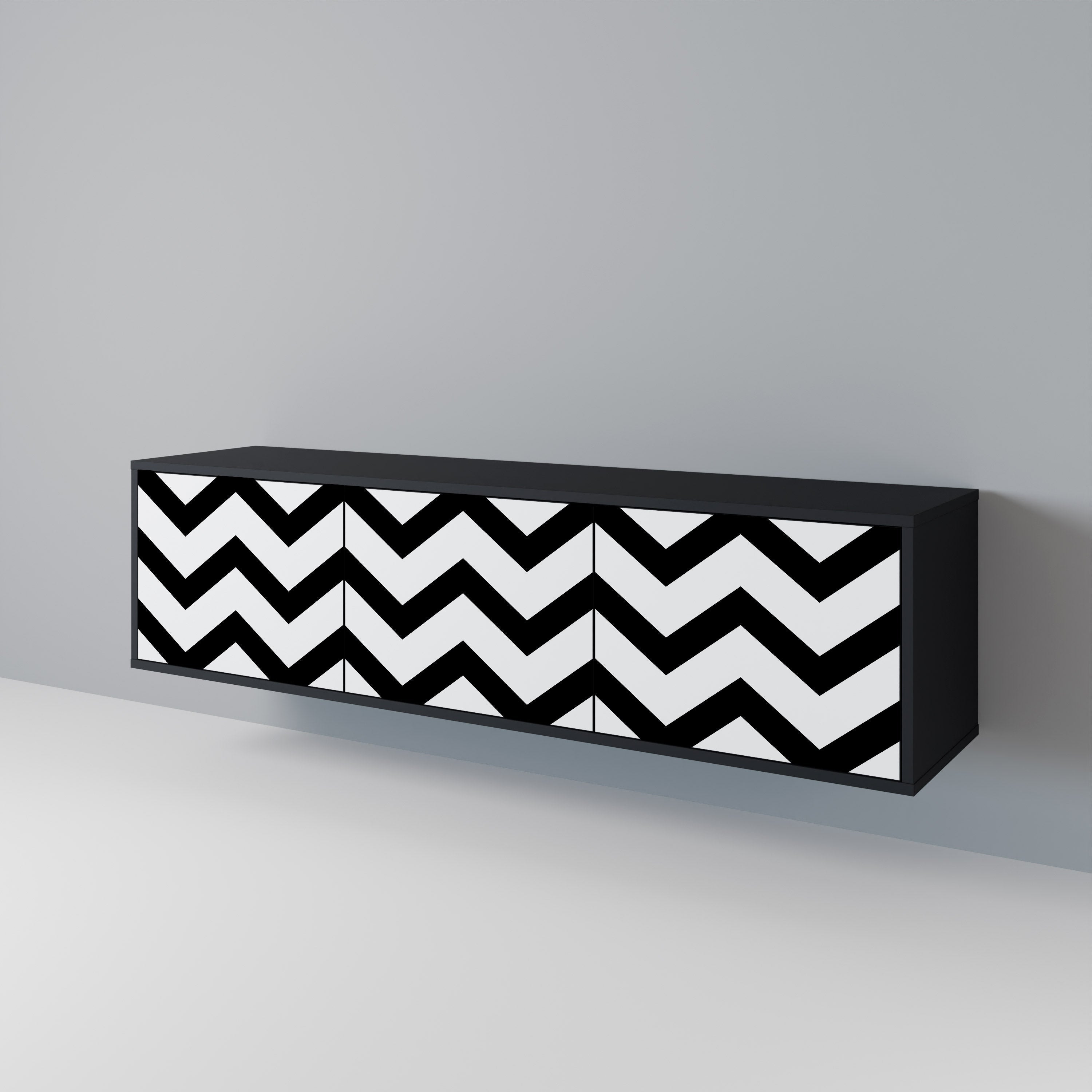 CLASSIC ZIG ZAG Móvel de TV com 3 Portas em Acabamento Preto