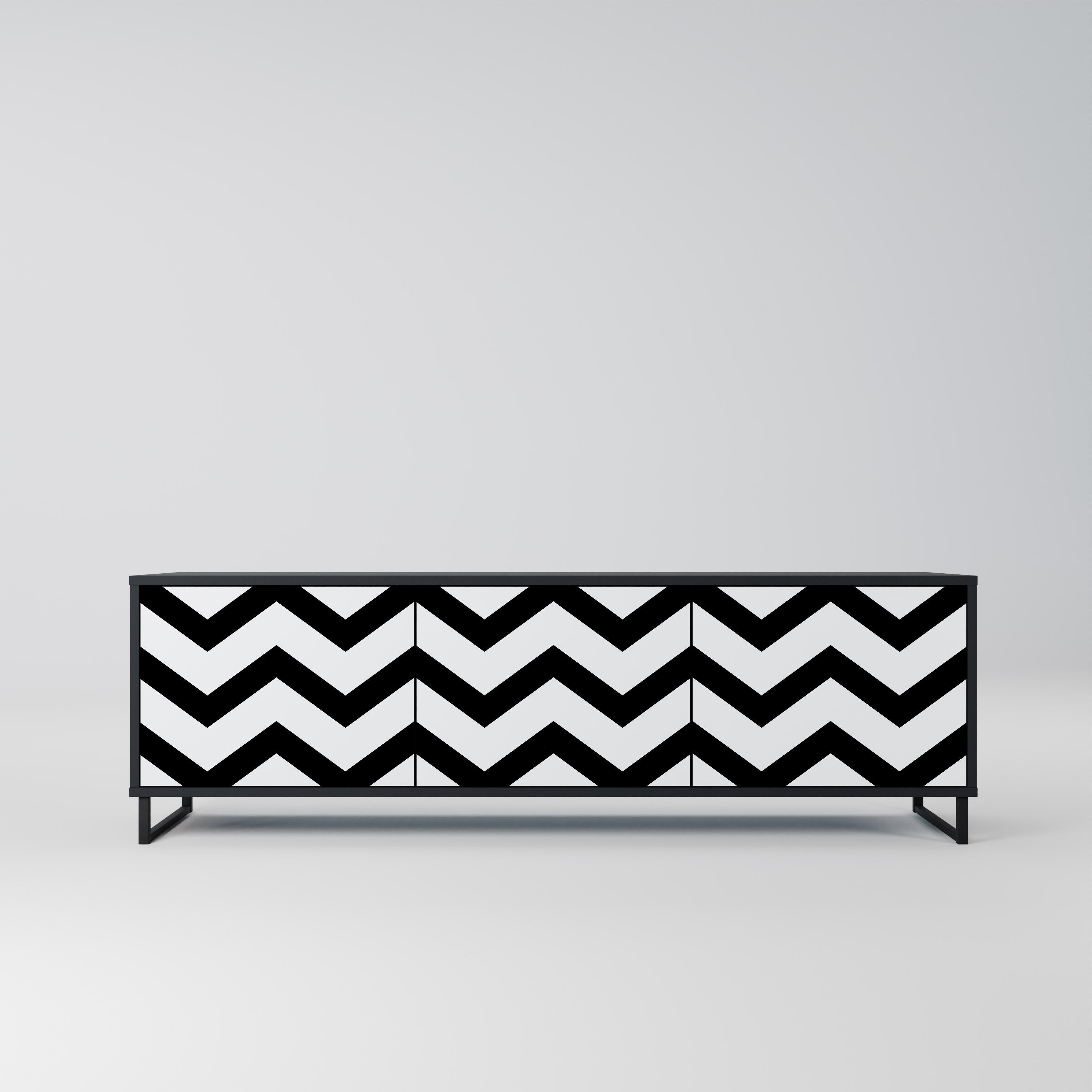 CLASSIC ZIG ZAG Móvel de TV com 3 Portas em Acabamento Preto