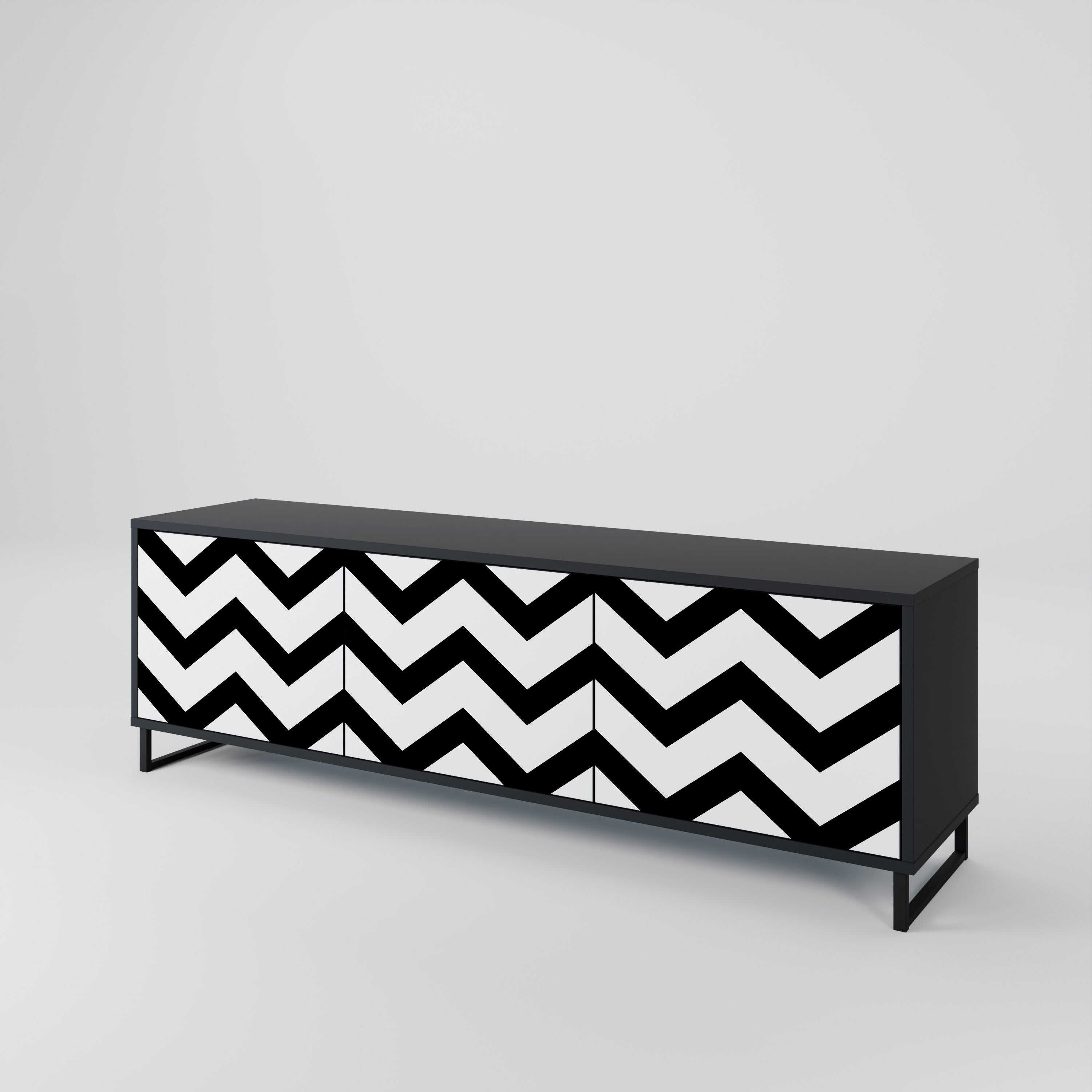 CLASSIC ZIG ZAG Móvel de TV com 3 Portas em Acabamento Preto