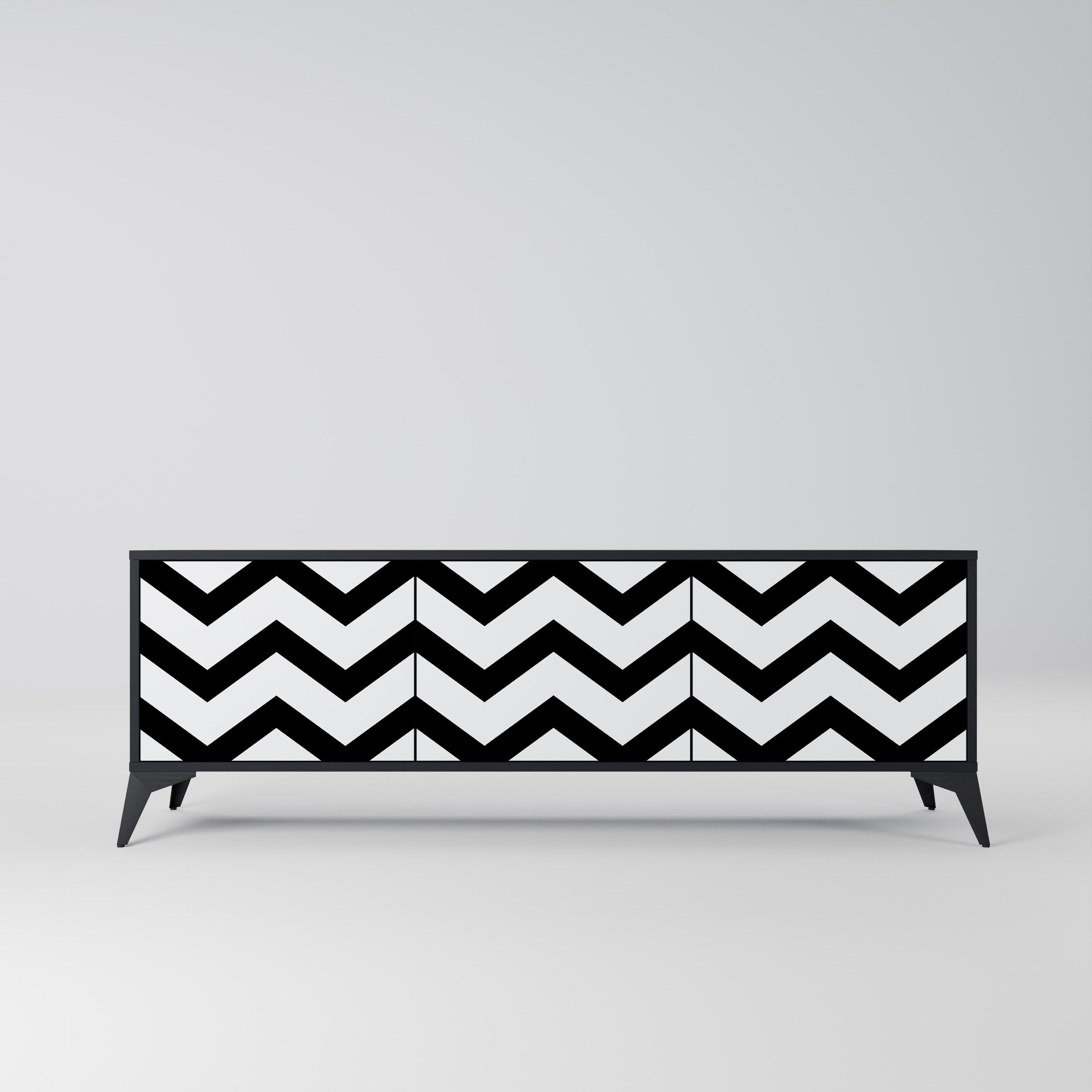 CLASSIC ZIG ZAG Móvel de TV com 3 Portas em Acabamento Preto