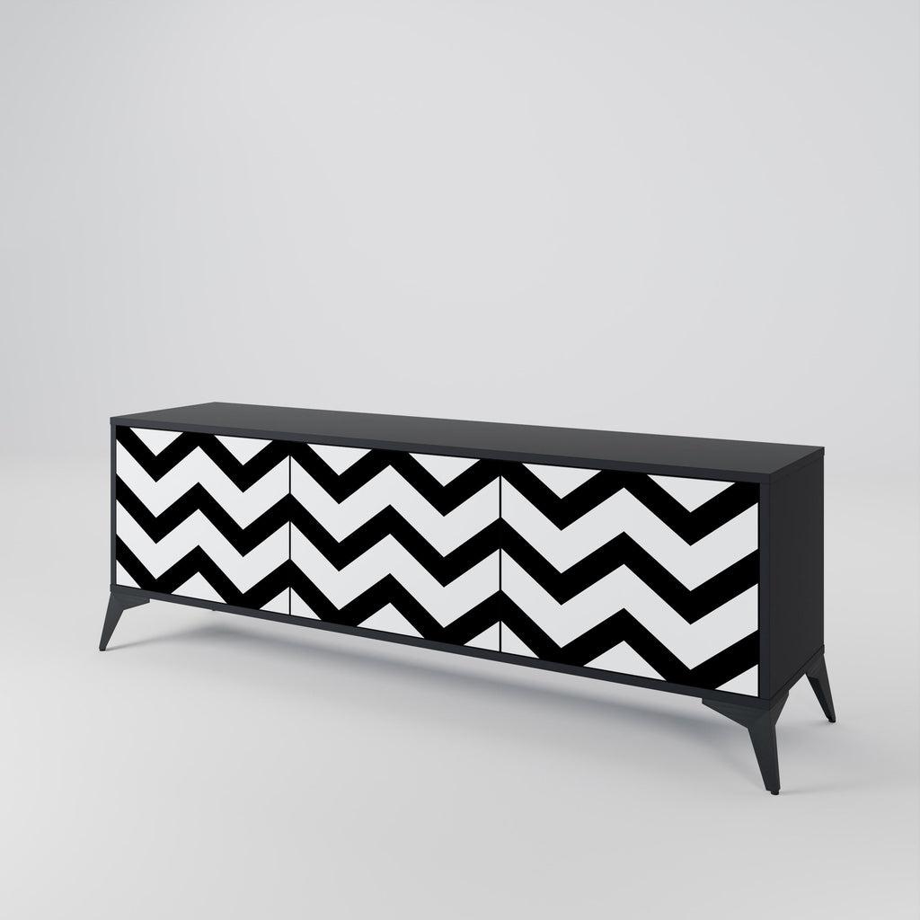 CLASSIC ZIG ZAG Móvel de TV com 3 Portas em Acabamento Preto