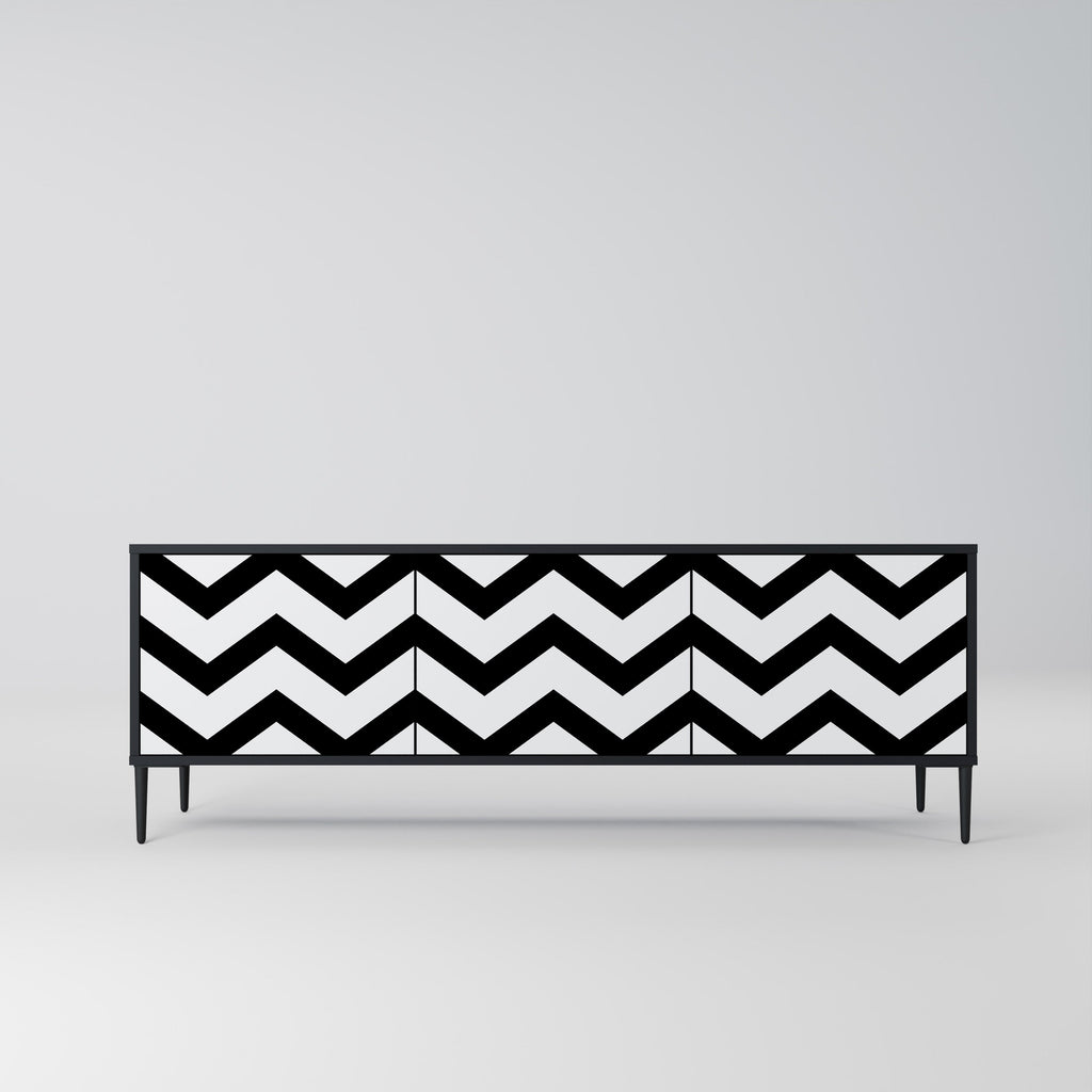 CLASSIC ZIG ZAG Móvel de TV com 3 Portas em Acabamento Preto