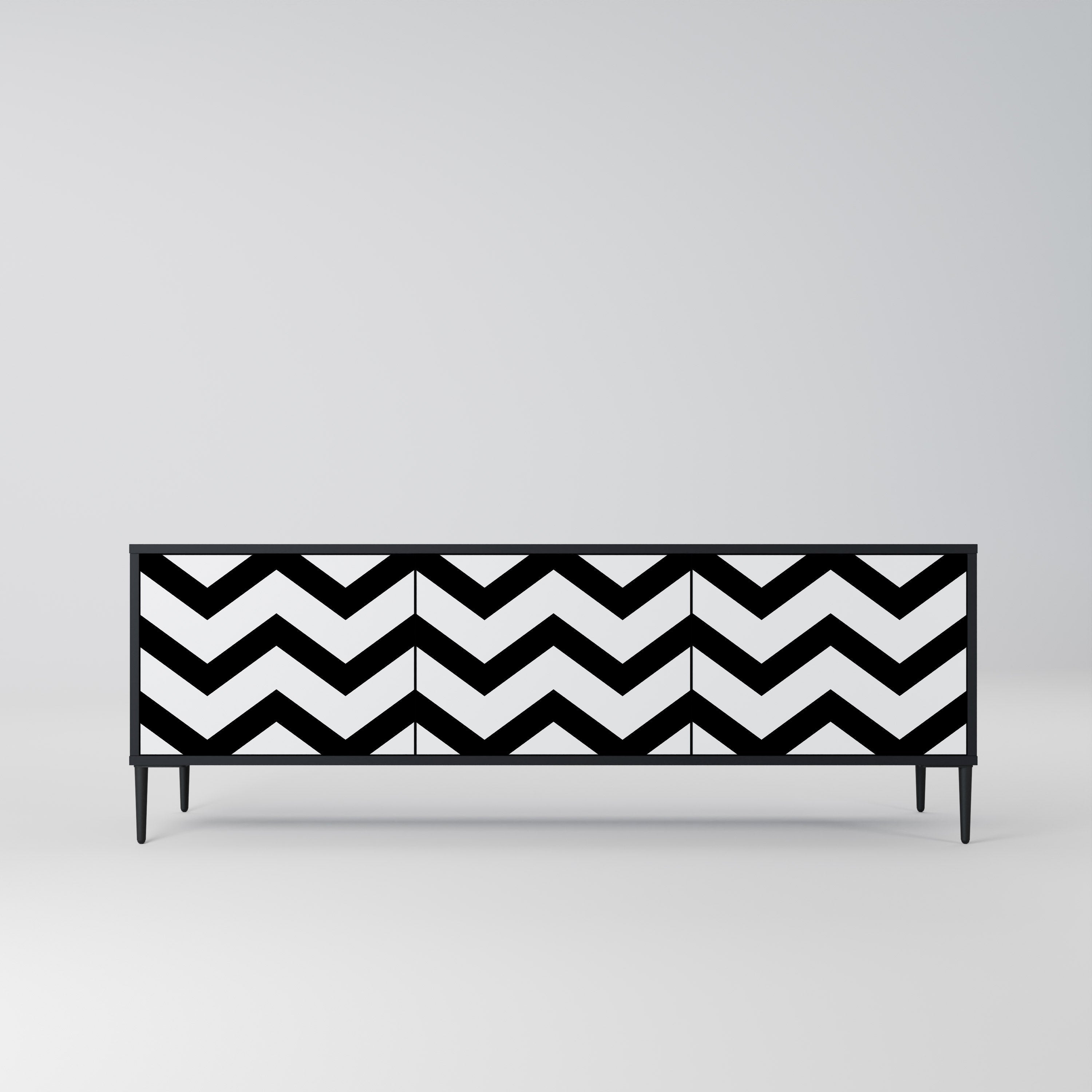 CLASSIC ZIG ZAG Móvel de TV com 3 Portas em Acabamento Preto