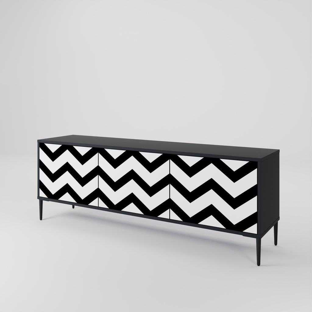 CLASSIC ZIG ZAG Móvel de TV com 3 Portas em Acabamento Preto