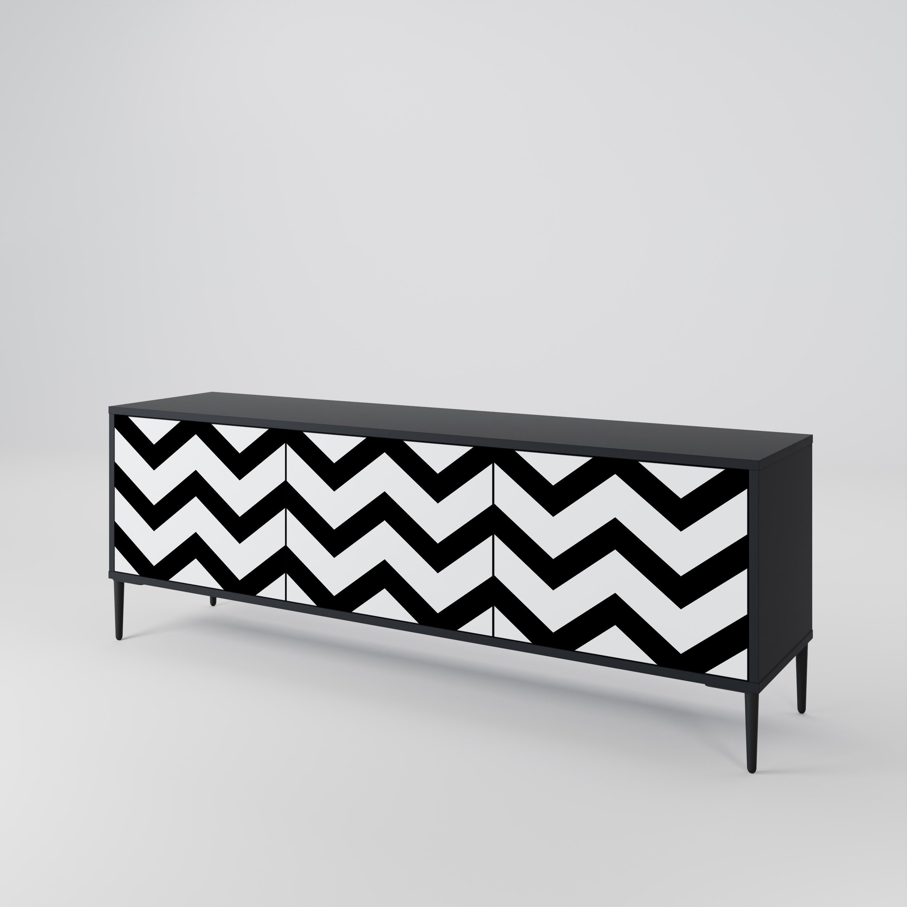 CLASSIC ZIG ZAG Móvel de TV com 3 Portas em Acabamento Preto