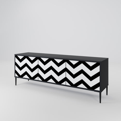 CLASSIC ZIG ZAG 3-Door TV Stand in Black Finish