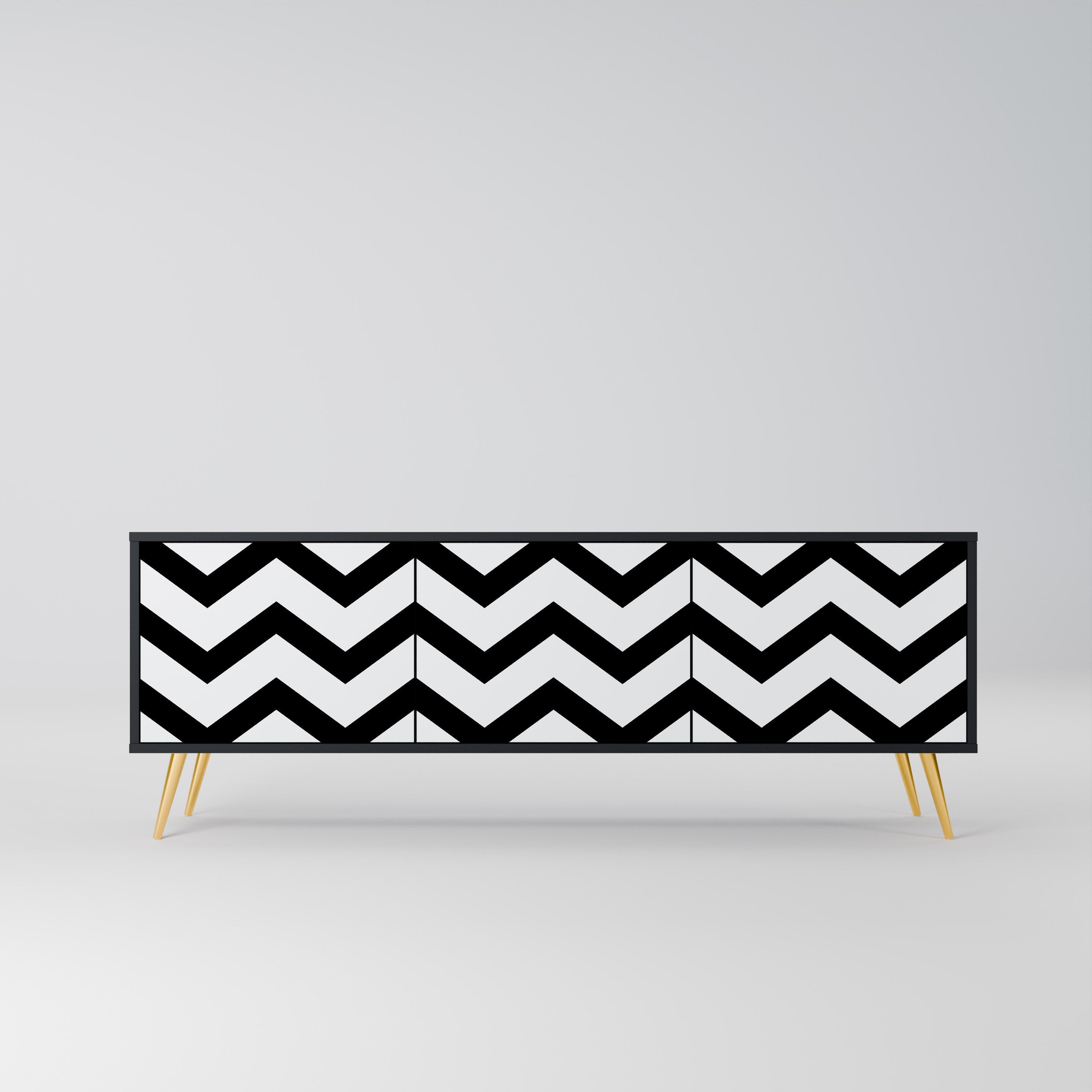 CLASSIC ZIG ZAG Móvel de TV com 3 Portas em Acabamento Preto