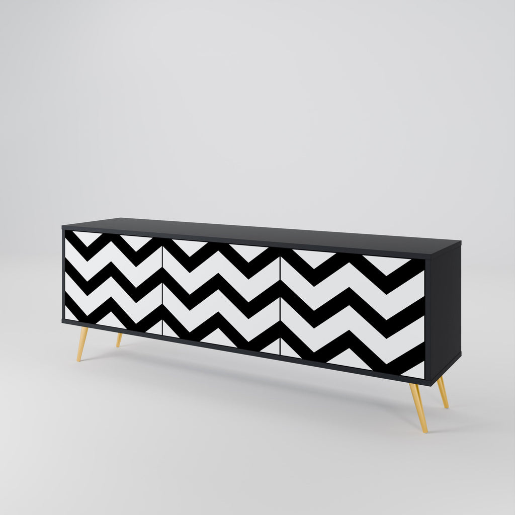 CLASSIC ZIG ZAG Móvel de TV com 3 Portas em Acabamento Preto