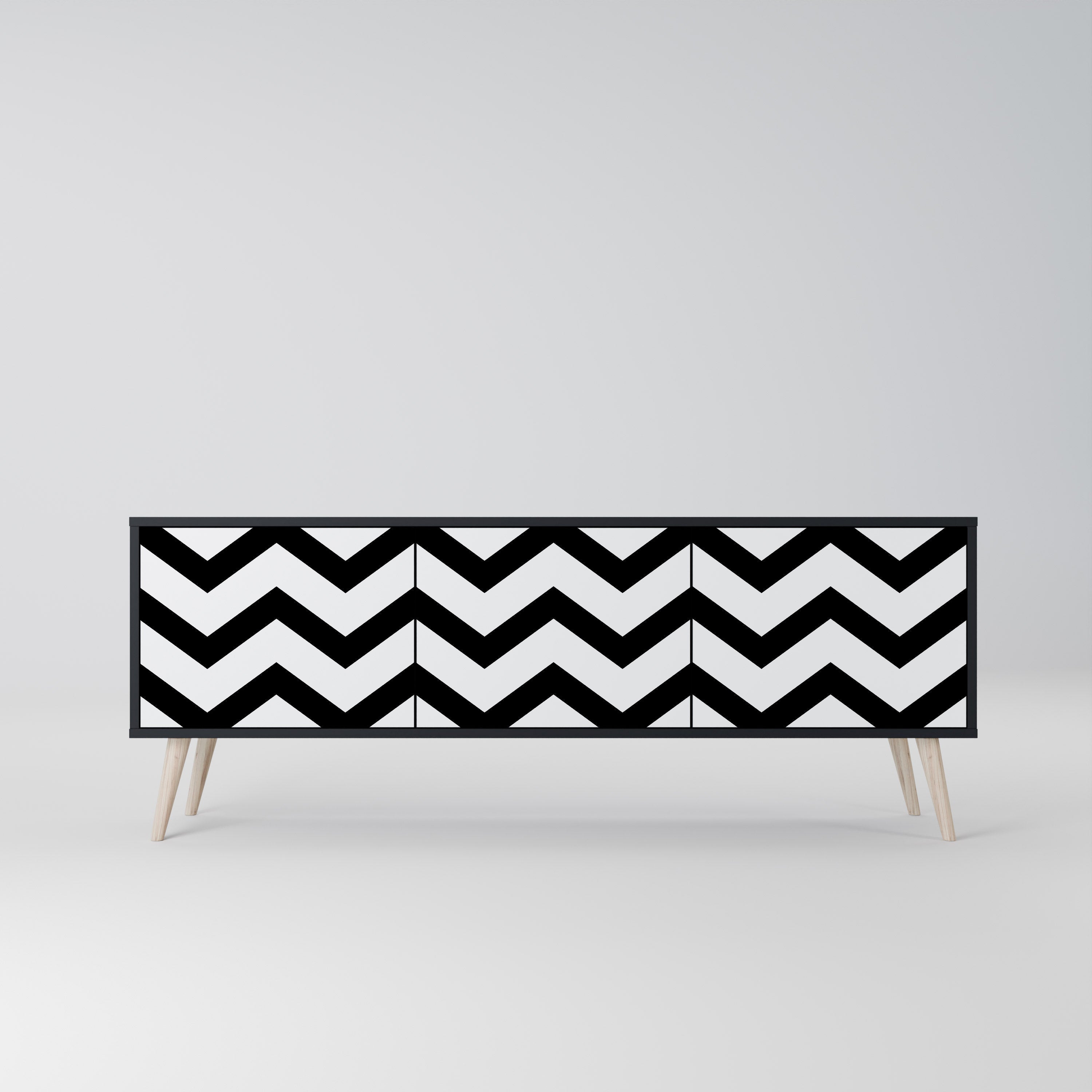 CLASSIC ZIG ZAG Móvel de TV com 3 Portas em Acabamento Preto