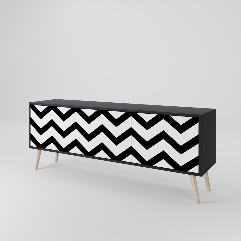 CLASSIC ZIG ZAG Móvel de TV com 3 Portas em Acabamento Preto